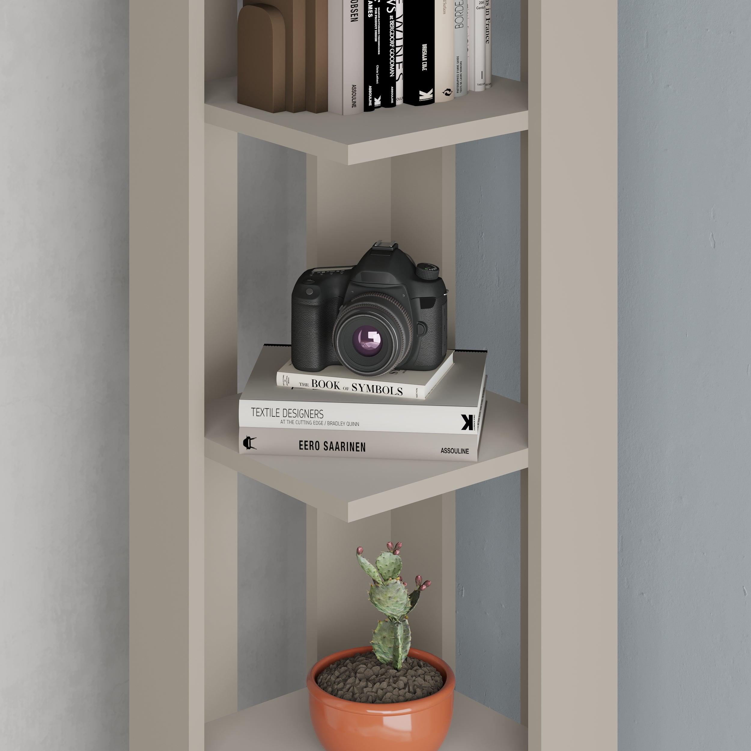Nati Modern Corner Bookcase Display Unit Tall 161cm – Sandstone