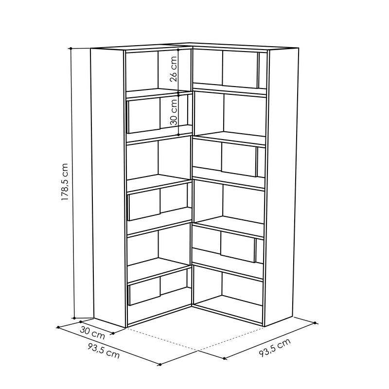 Molly Corner Bookcase No.4 179cm – styled in living room – Decortie