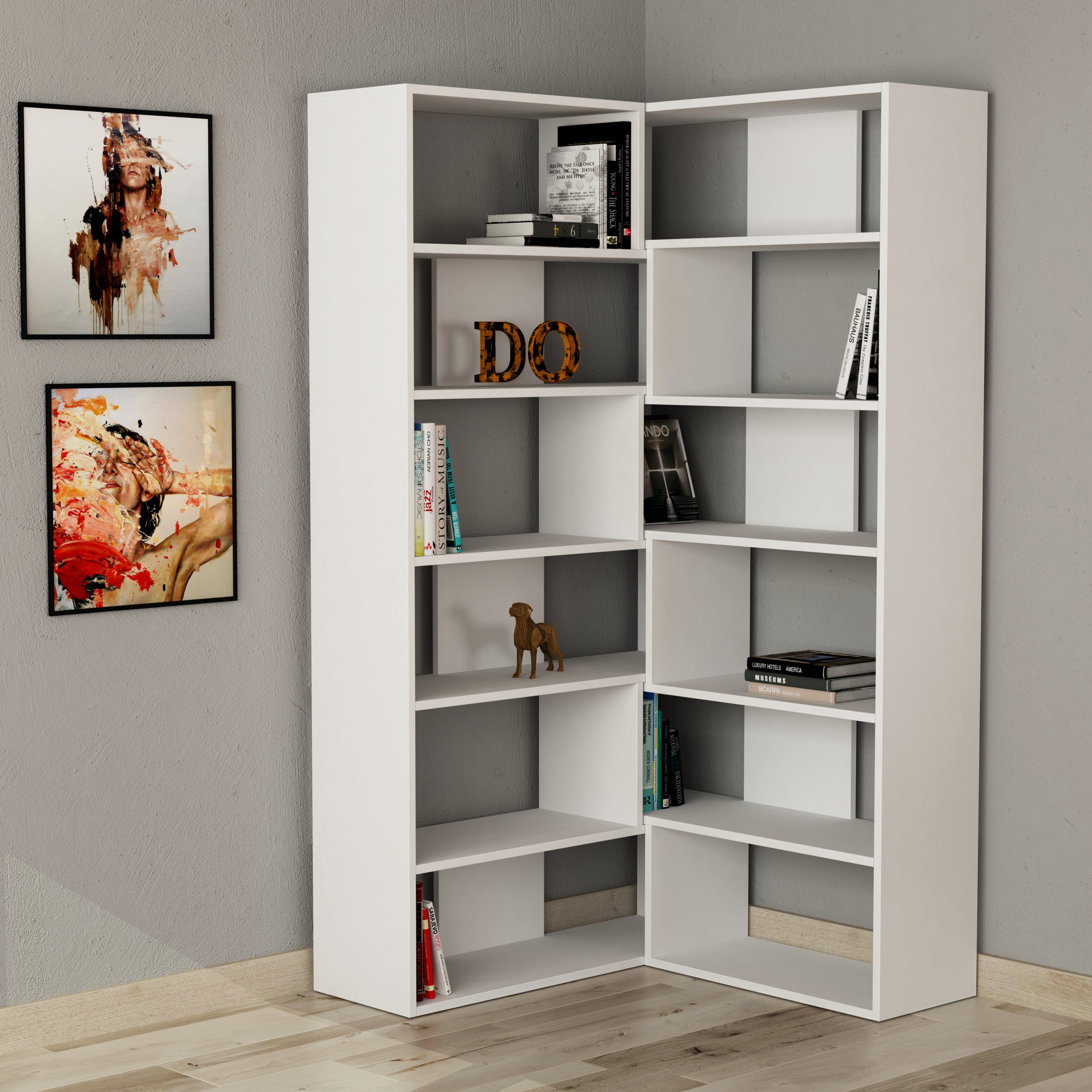 Molly Modern Corner Multipurpose Bookcase Display Unit No.4 Tall 179 cm - Decortie