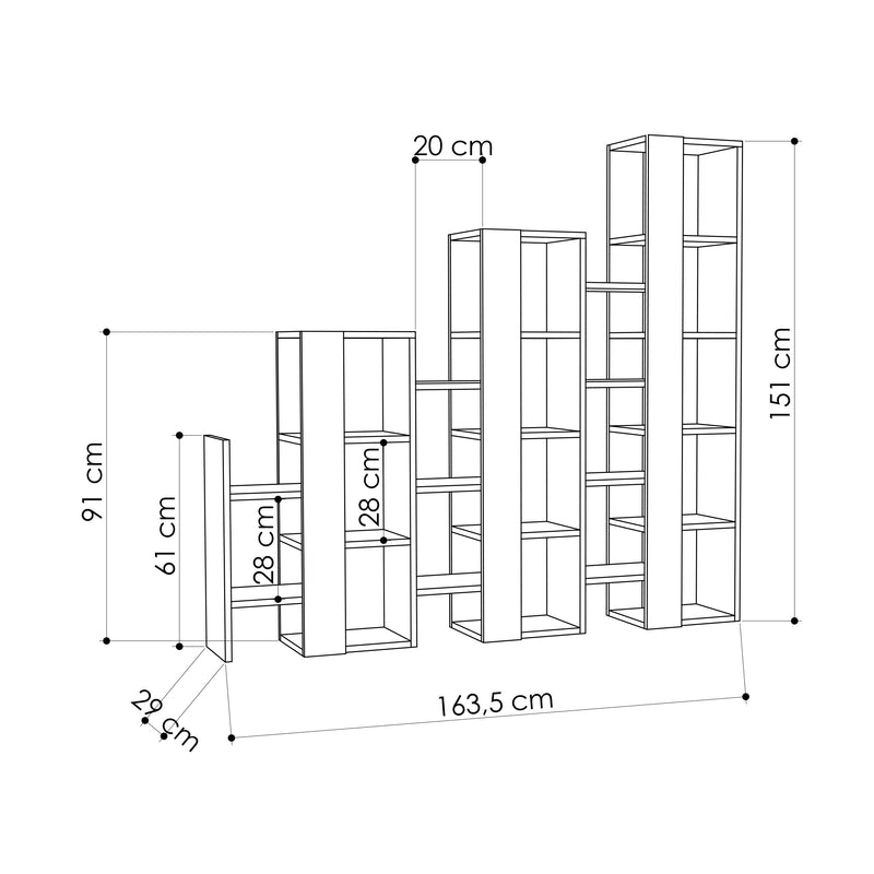 Lift Separator Modern Bookcase Display Unit Room Separator Tall 151cm - Decortie