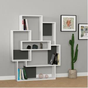 Barce Modern Bookcase Display Unit H 132cm – Anthracite,White