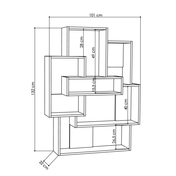 Barce Modern Bookcase Display Unit H 132cm – dimensions (cm)