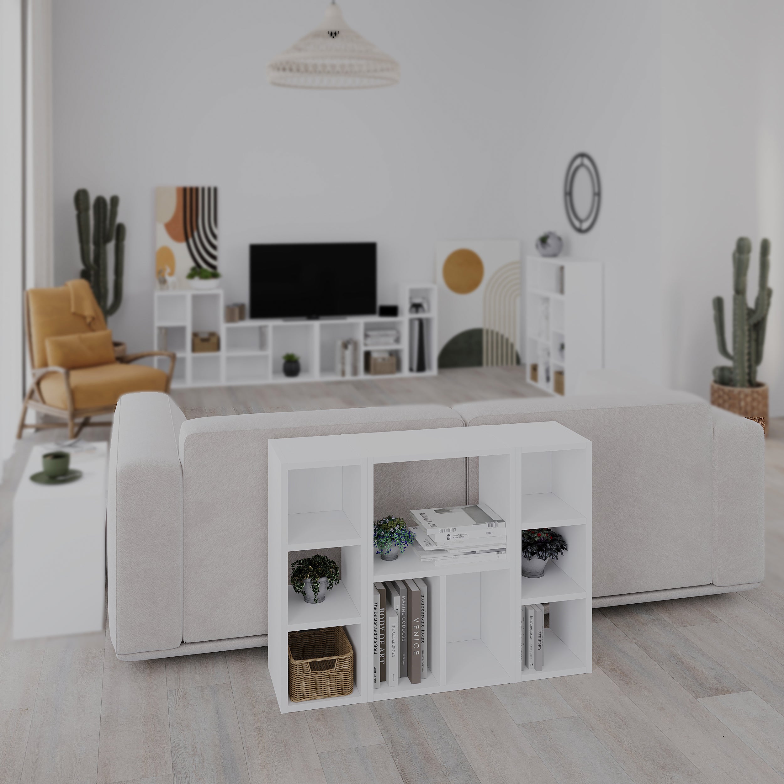 Combayn Big Low Standing Bookcase – modular storage unit for living room or home office – Decortie