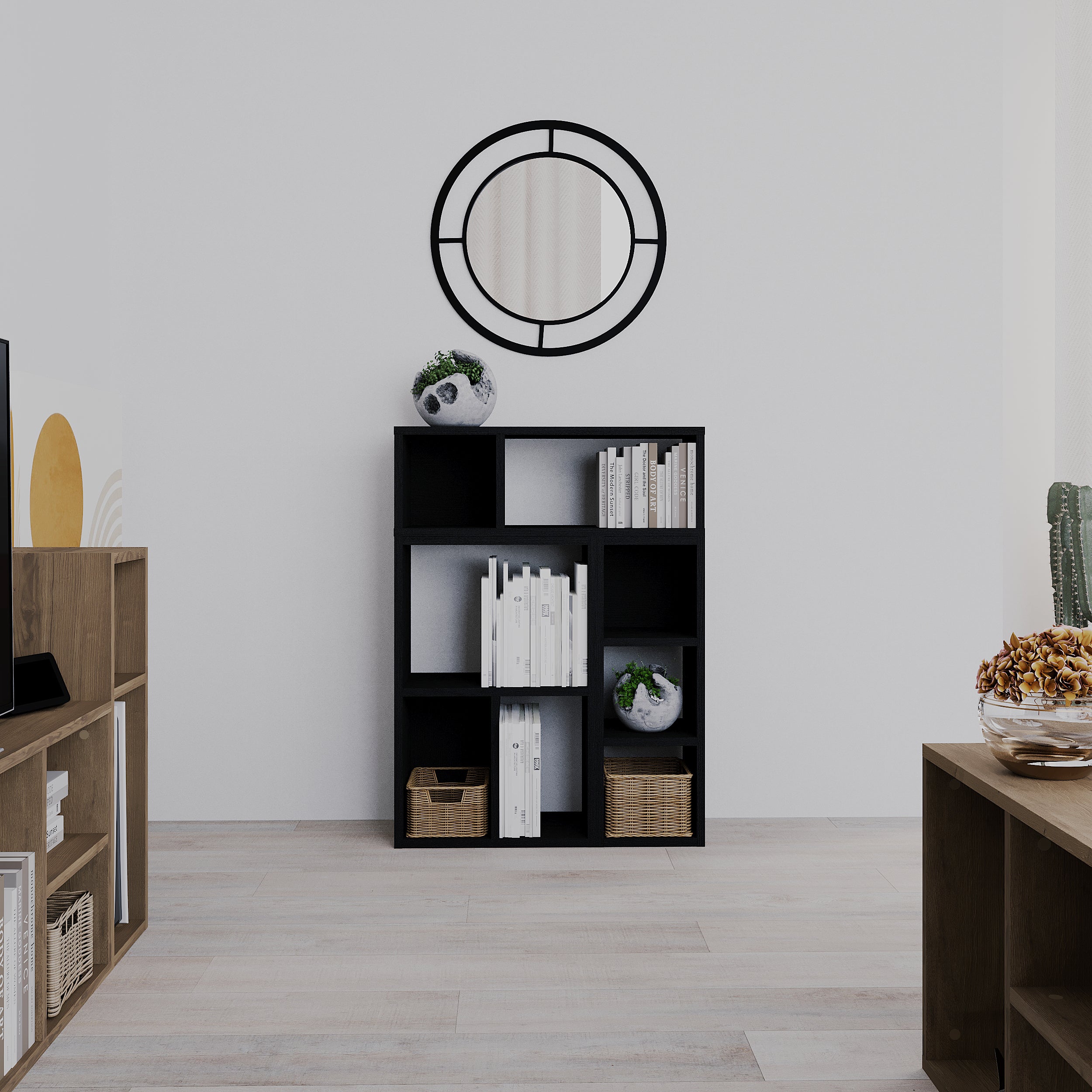 Combayn Big Low Standing Bookcase – detail view – modular living room bookcase – Decortie