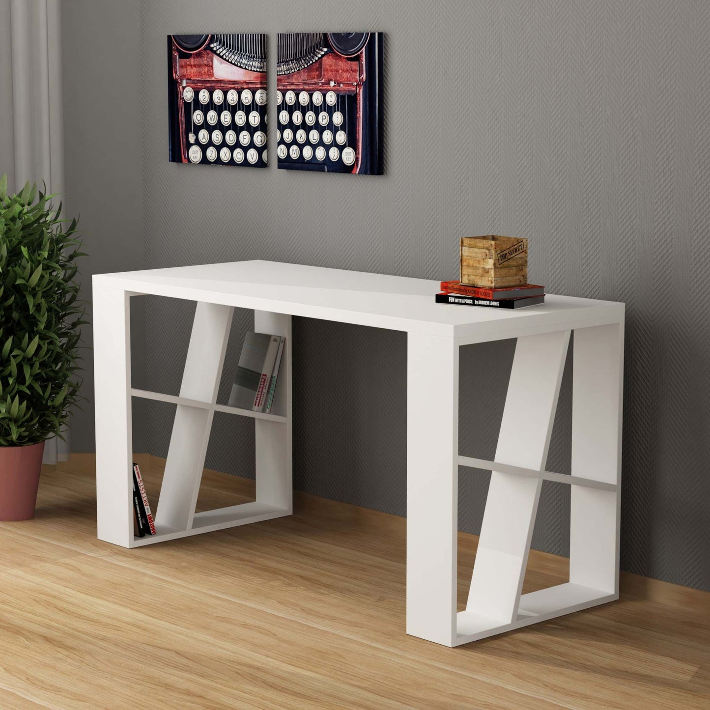 Honey Modern Desk With Bookshelf Legs Width 137cm