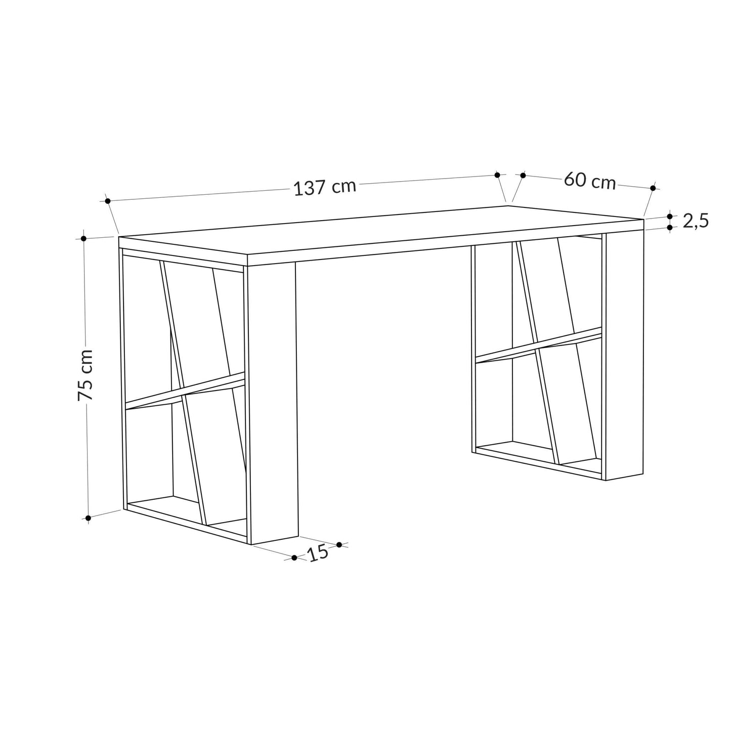 Honey Modern Desk With Bookshelf Legs Width 137cm