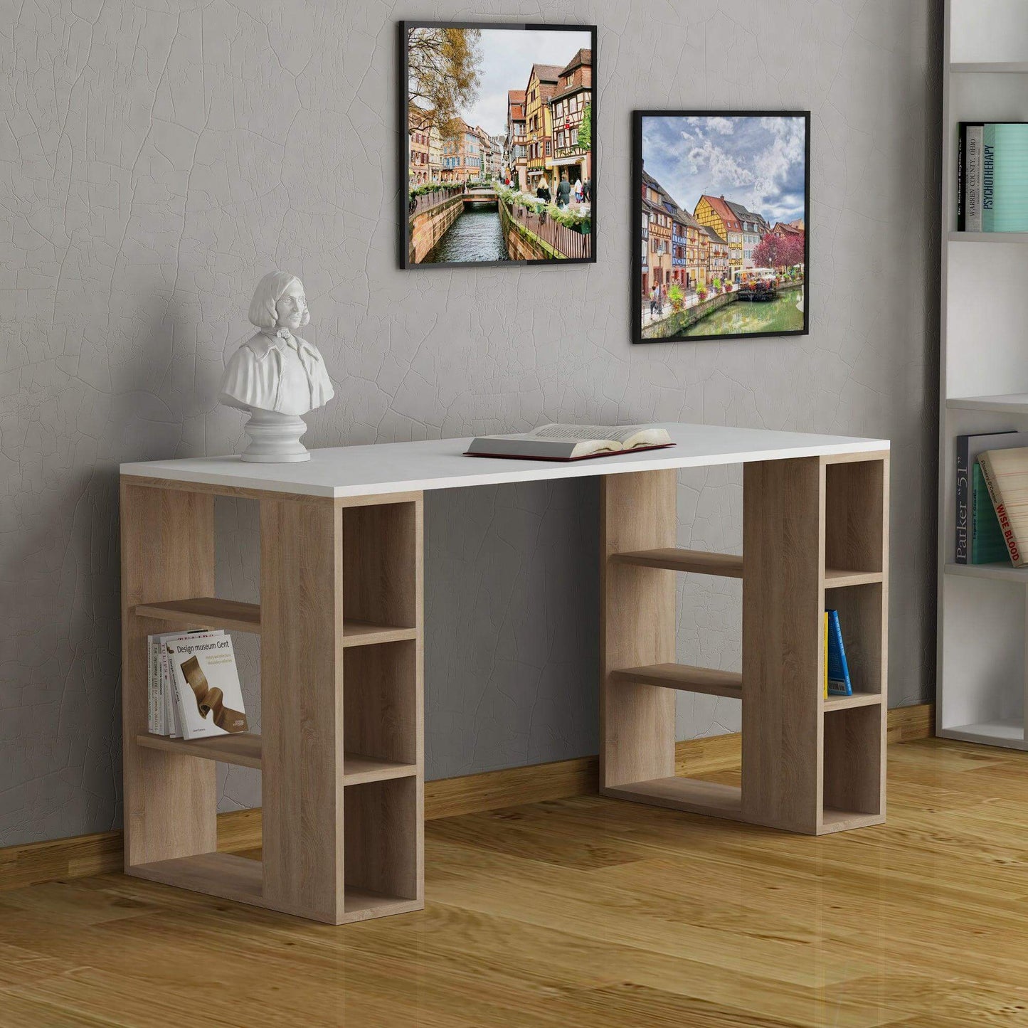 Colmar Modern Desk With Bookshelf Legs Width 140cm