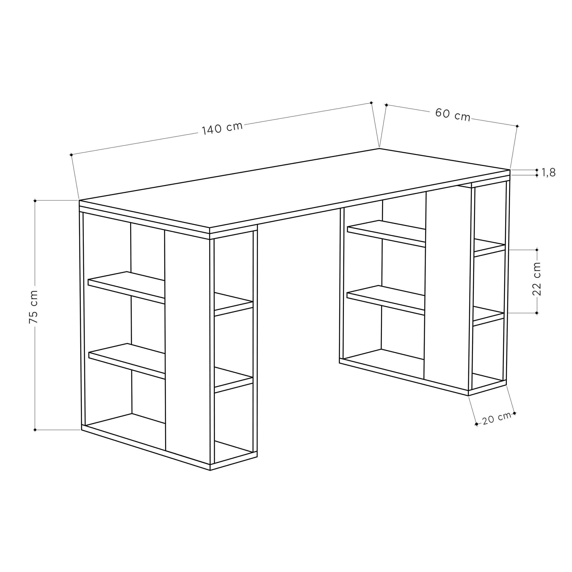 Colmar Modern Desk With Bookshelf Legs Width 140cm - Decortie