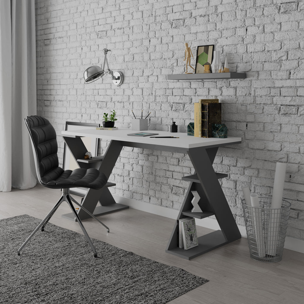 decortie Papillon Modern Desk With Bookshelf Legs Width 137cm