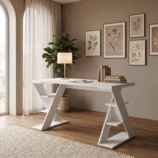 Papillon Modern Desk With Bookshelf Legs Width 137cm
