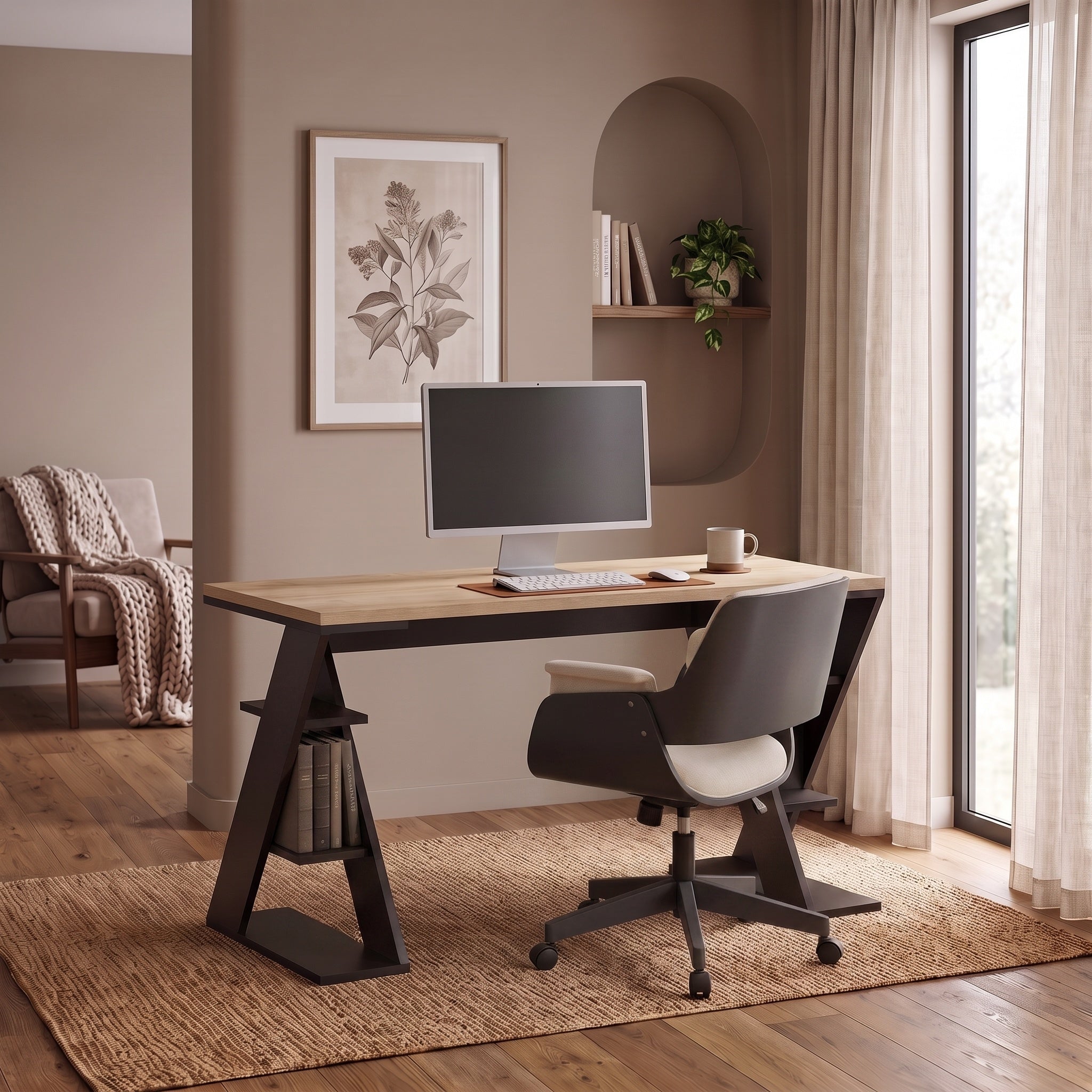 Papillon Modern Desk With Bookshelf Legs Width 137cm