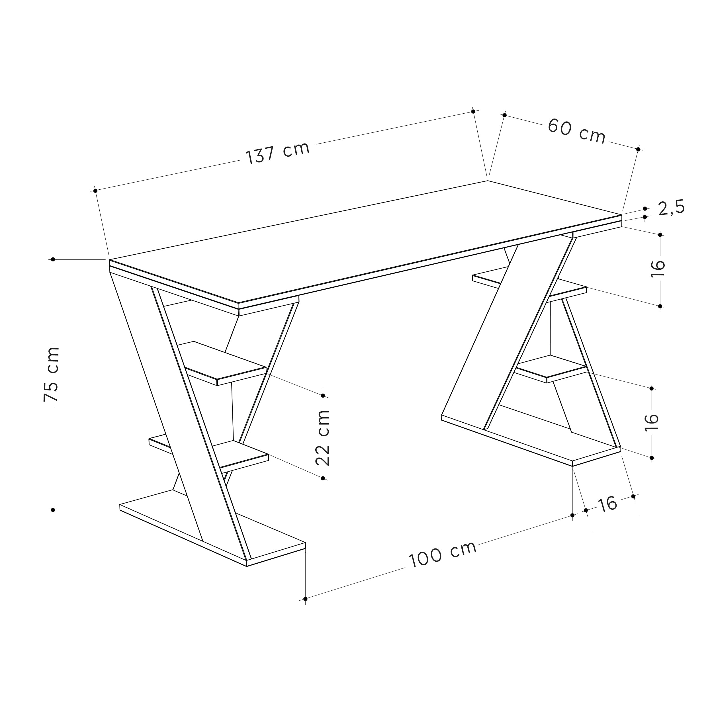 Papillon Modern Desk With Bookshelf Legs Width 137cm - Decortie