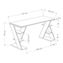 Papillon Modern Desk With Bookshelf Legs Width 137cm - Decortie