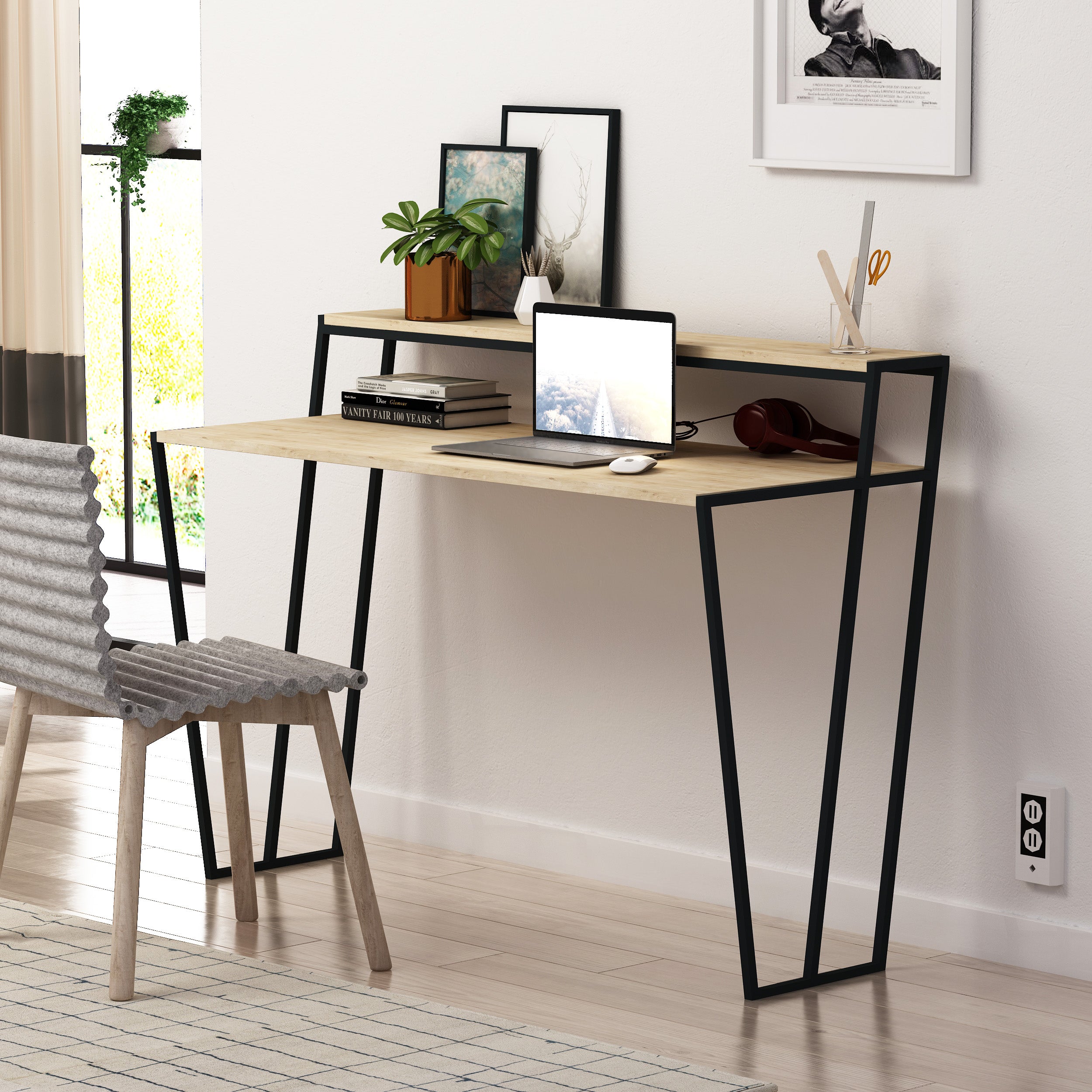 Pal Modern Study Desk With Monitor Stand Width 124cm - Decortie