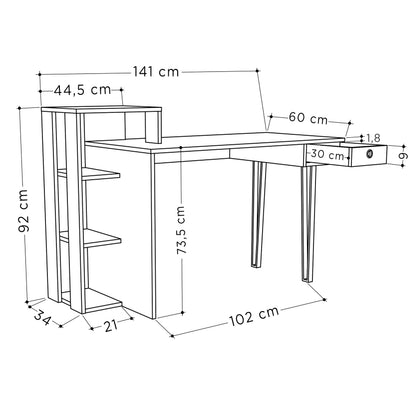 Loyd Study Desk With Drawer And Bookshelves Width 141cm