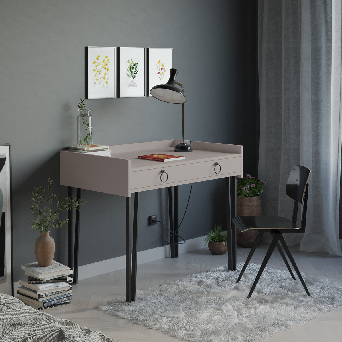 Sponge Study Desk Metal Legs With Drawer Width 100cm - Decortie