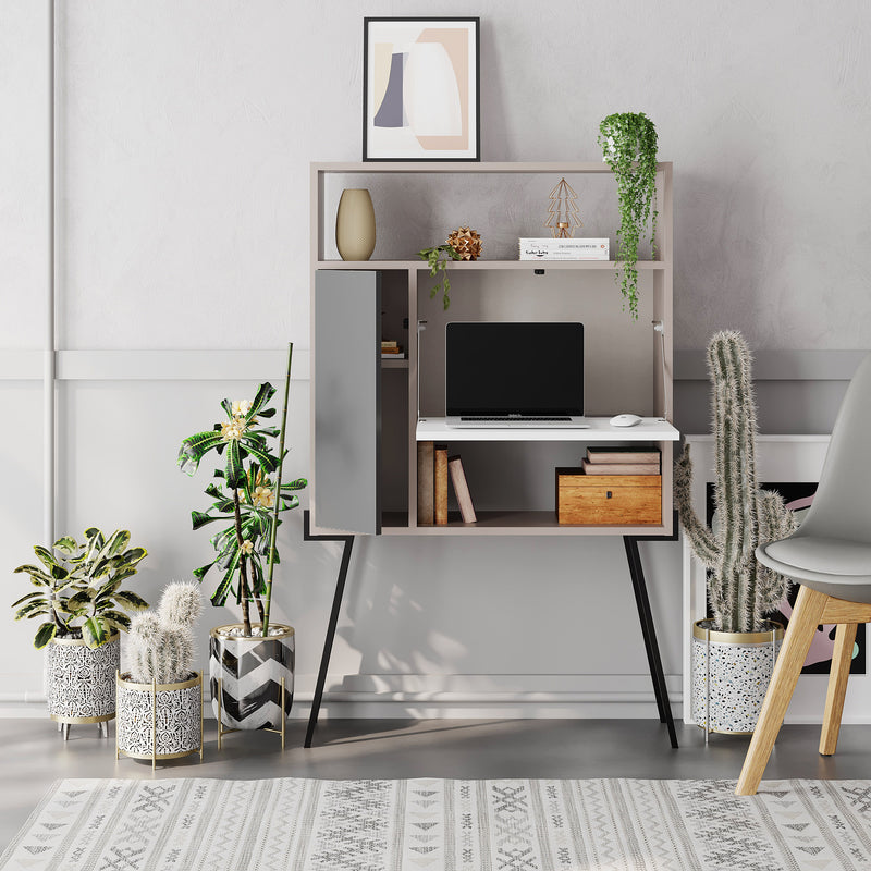 Tatti Modern Desk Mocha Grey – open compartments showing interior shelf space