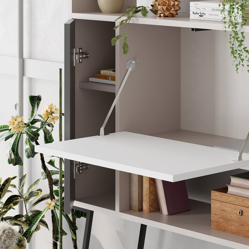 Tatti Modern Desk Mocha Grey – angled view of open storage and desk surface