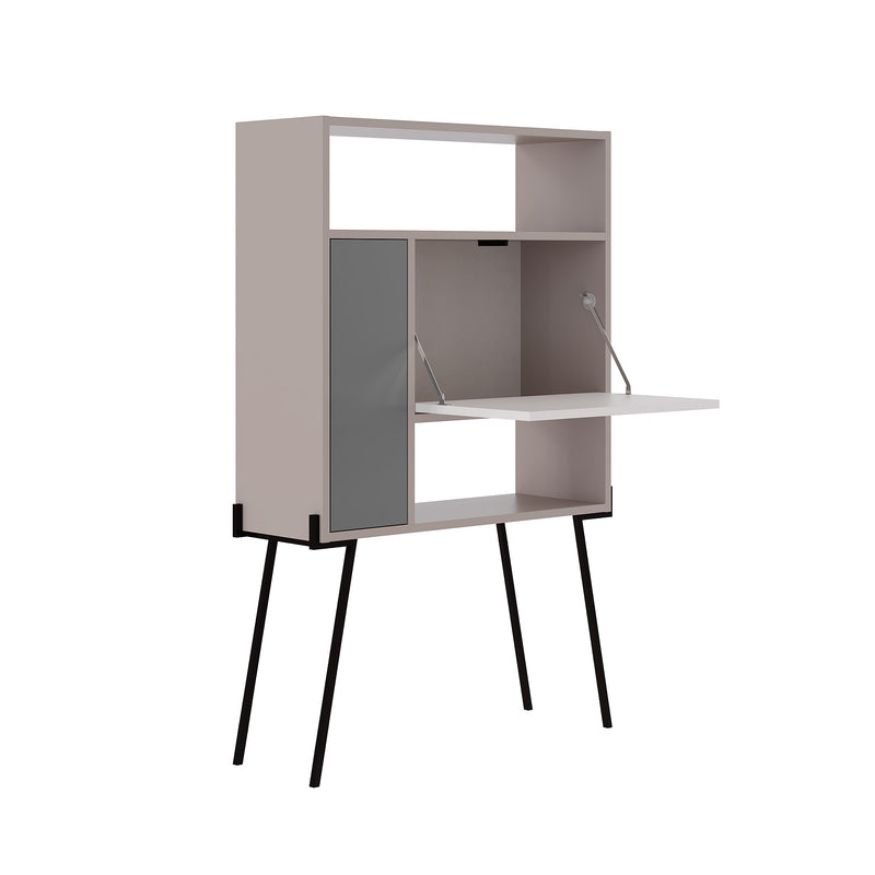 Tatti Modern Desk Mocha Grey – open cabinet view for small space home office or study room