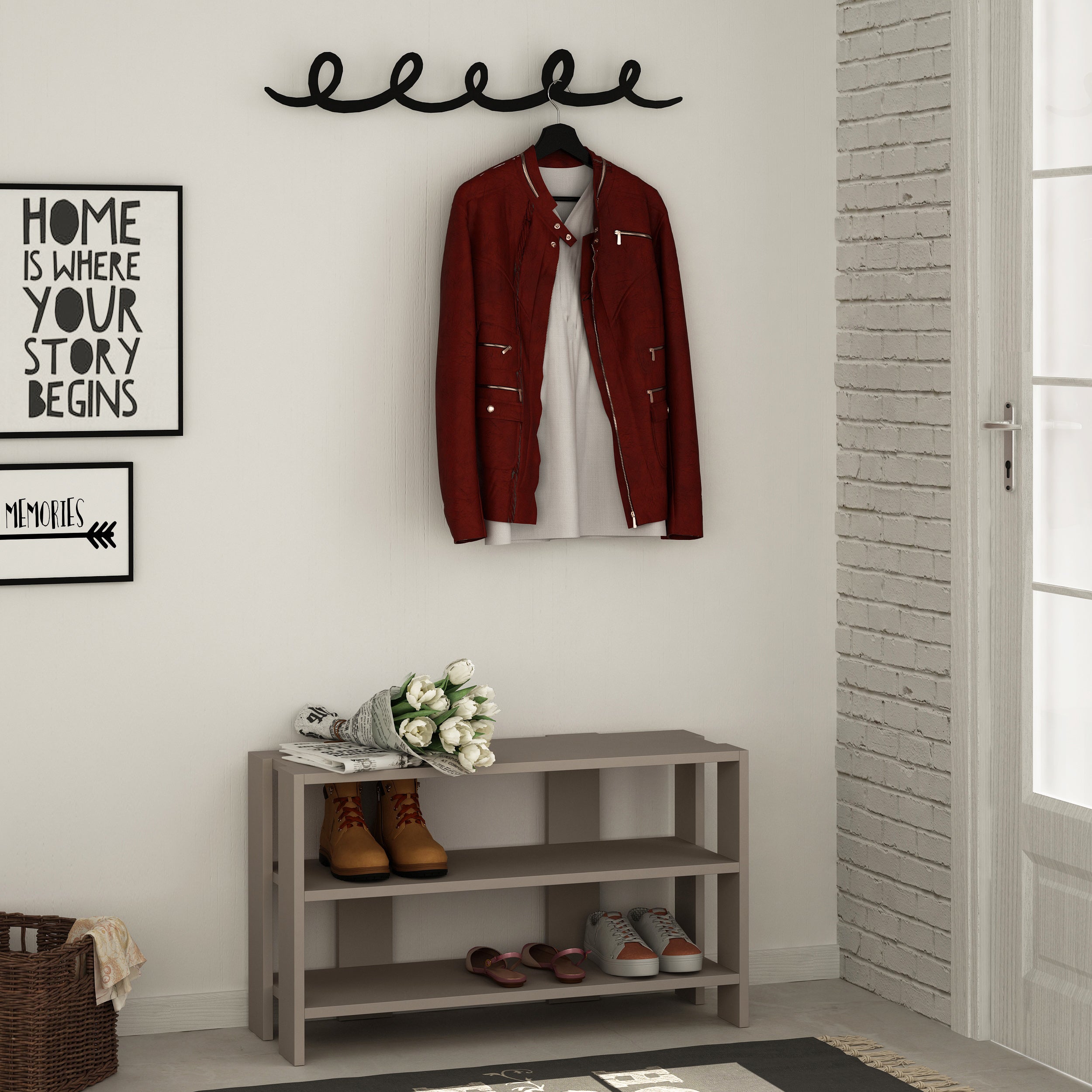 Tono Modern Shoe Rack With Hanger – Light Mocha