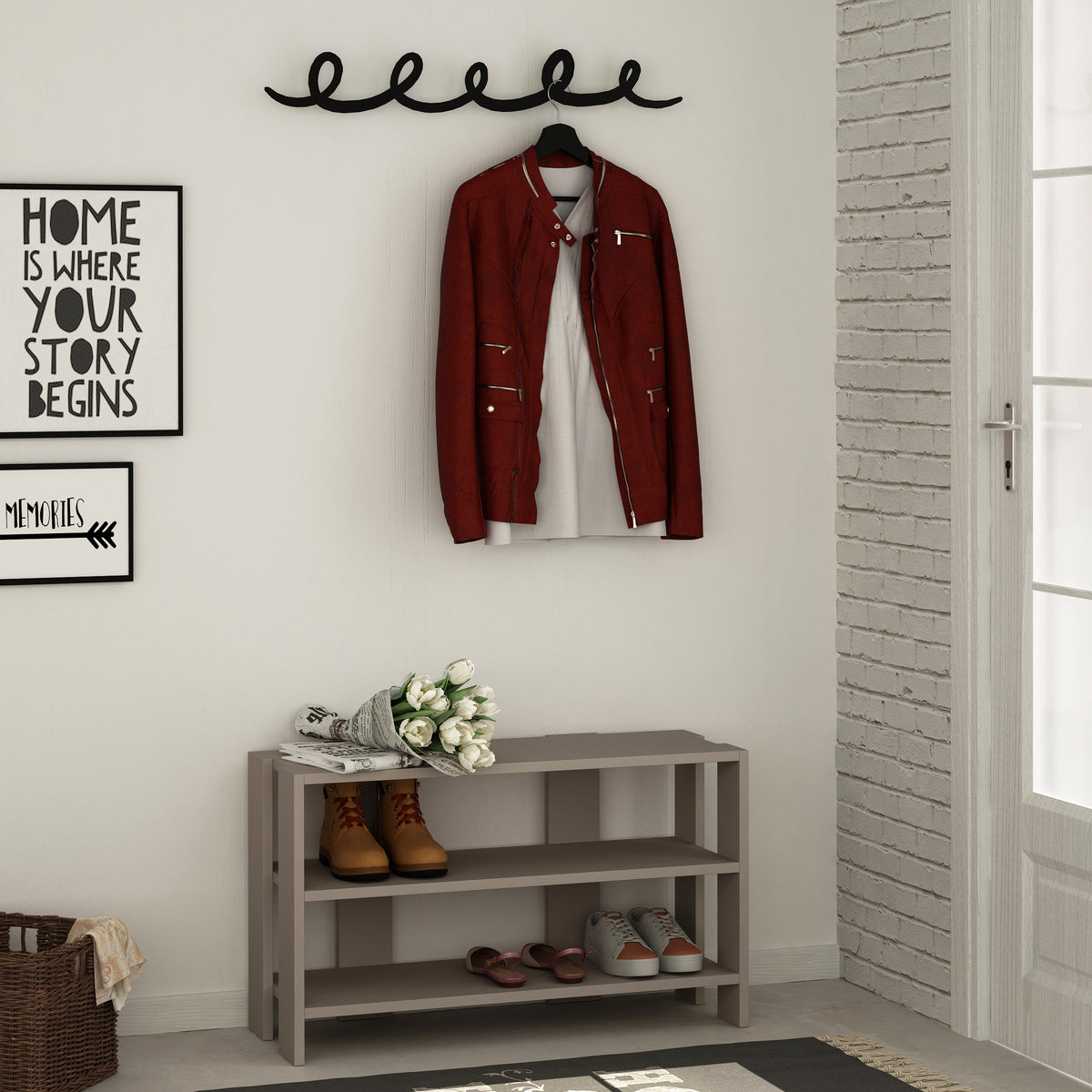 Tono Modern Shoe Rack With Hanger - Decortie