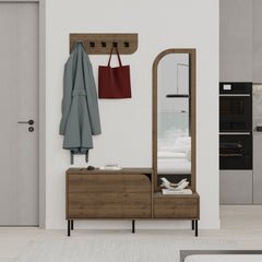 Mila Shoe Cabinet & Hanger Set – 3-in-1 Hallway Unit with Mirror – Dark Oak