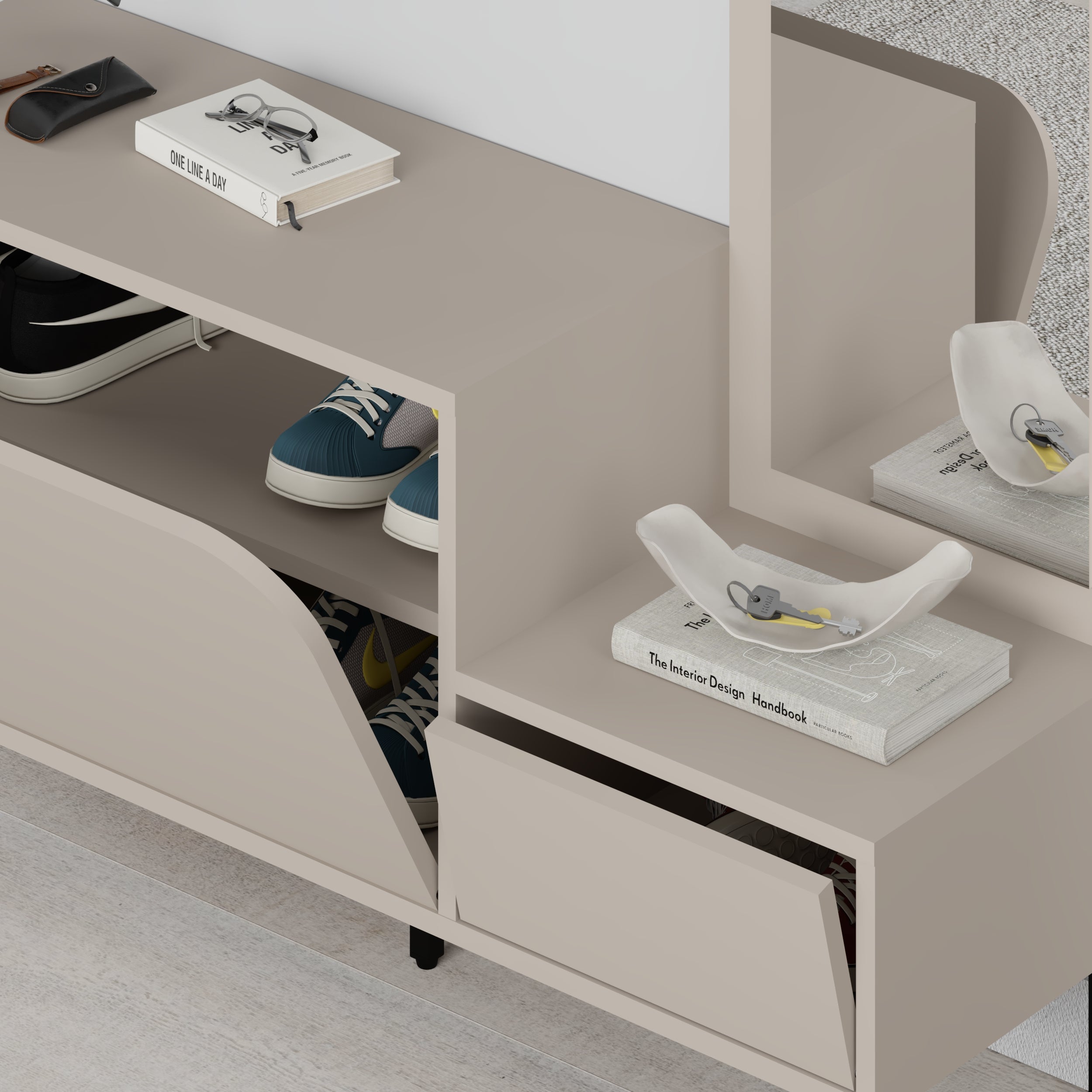 Mila Shoe Cabinet & Hanger Set – 3-in-1 Hallway Unit with Mirror – Sandstone