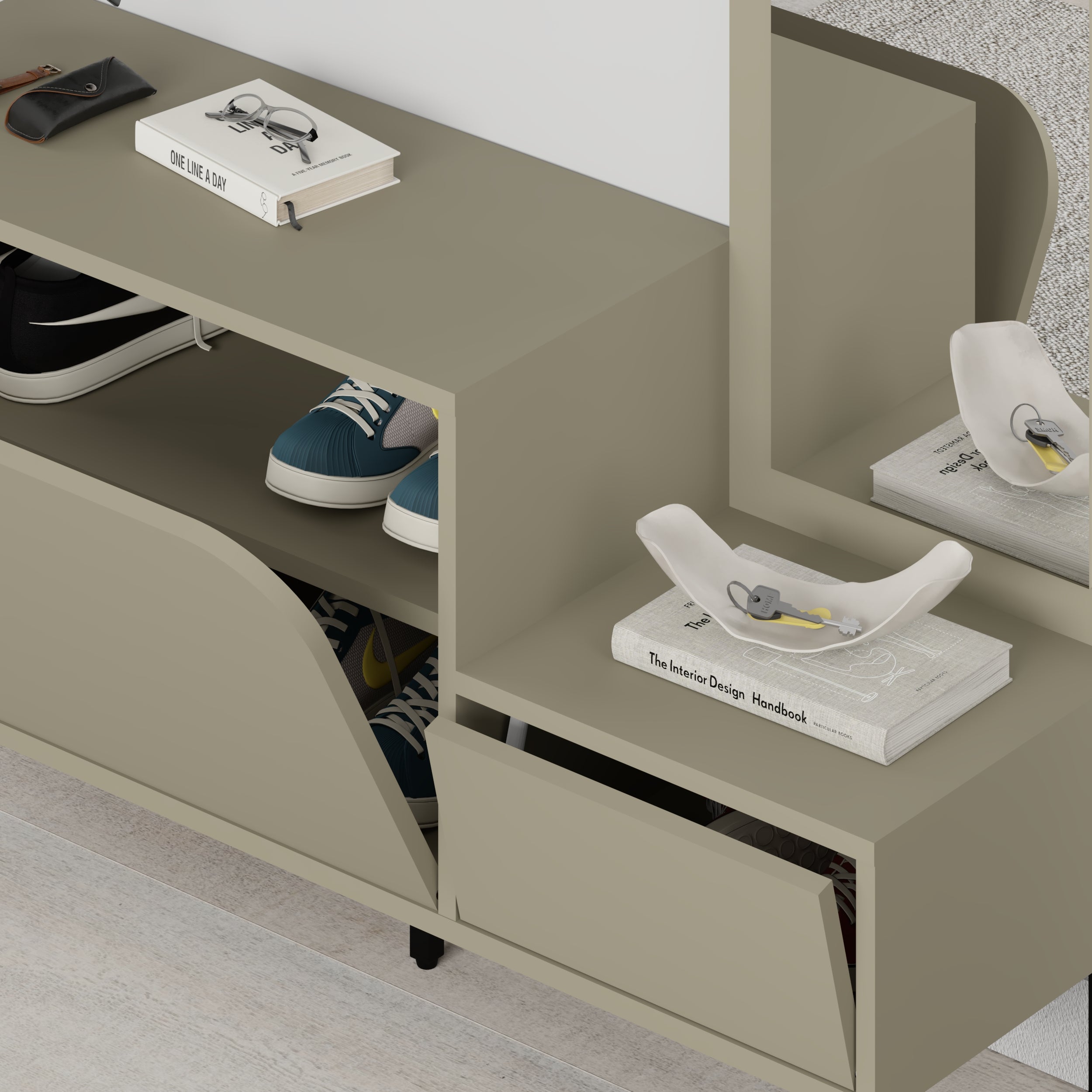 Mila Shoe Cabinet & Hanger Set – 3-in-1 Hallway Unit with Mirror – Ash Green