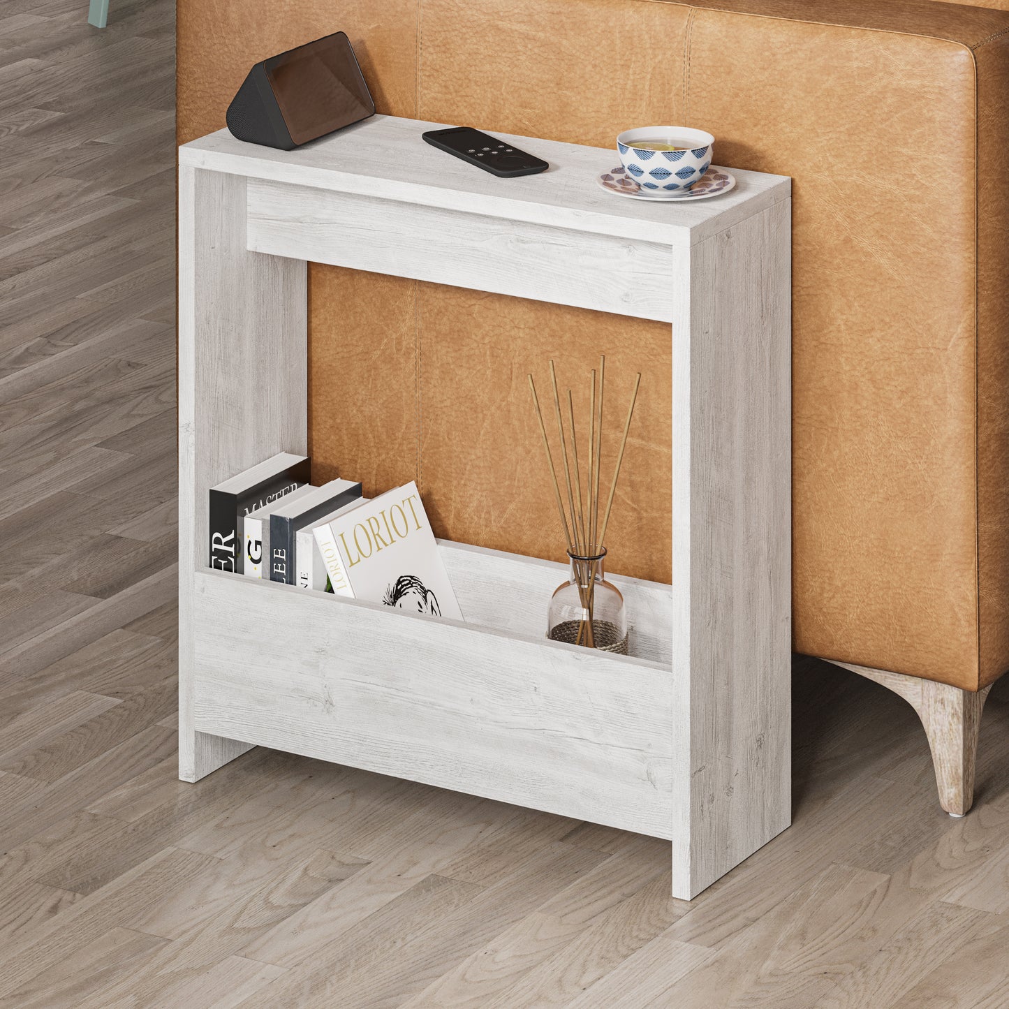 Simpi Modern Side End Table Mocha Grey Multipurpose With Creativeness H 60cm 2 Tier