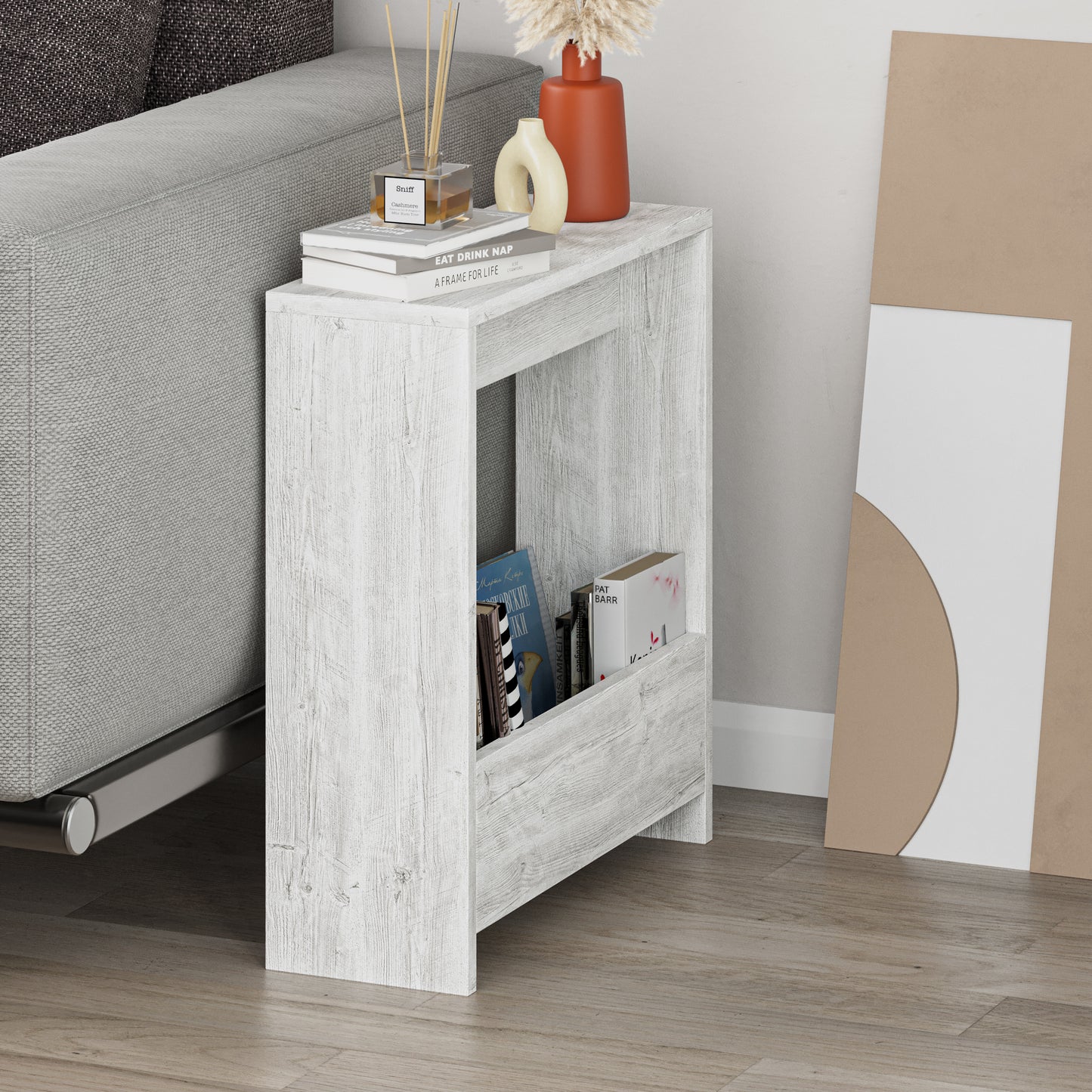 Simpi Modern Side End Table Mocha Grey Multipurpose With Creativeness H 60cm 2 Tier