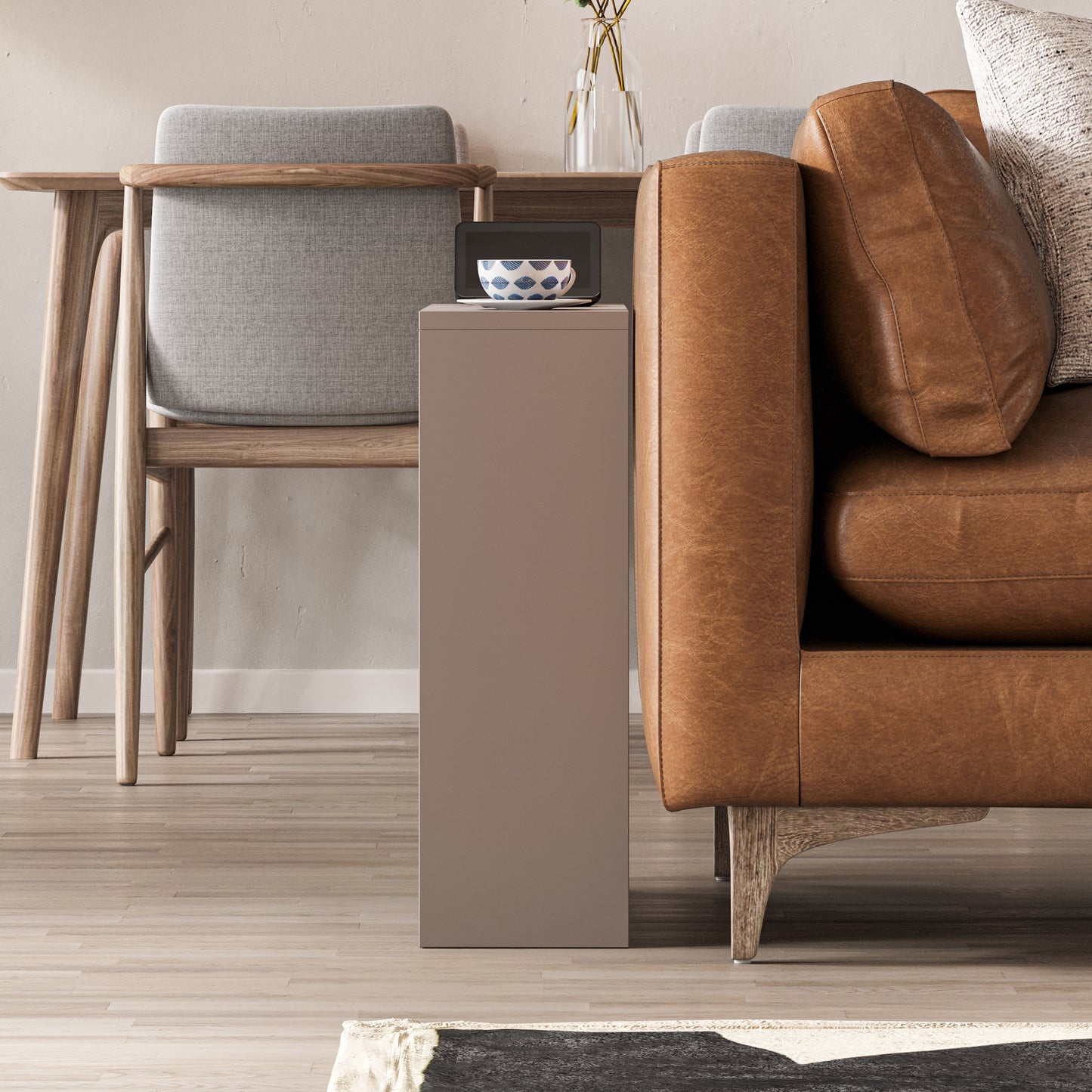 Simpi Modern Side End Table Mocha Grey Multipurpose With Creativeness H 60cm 2 Tier