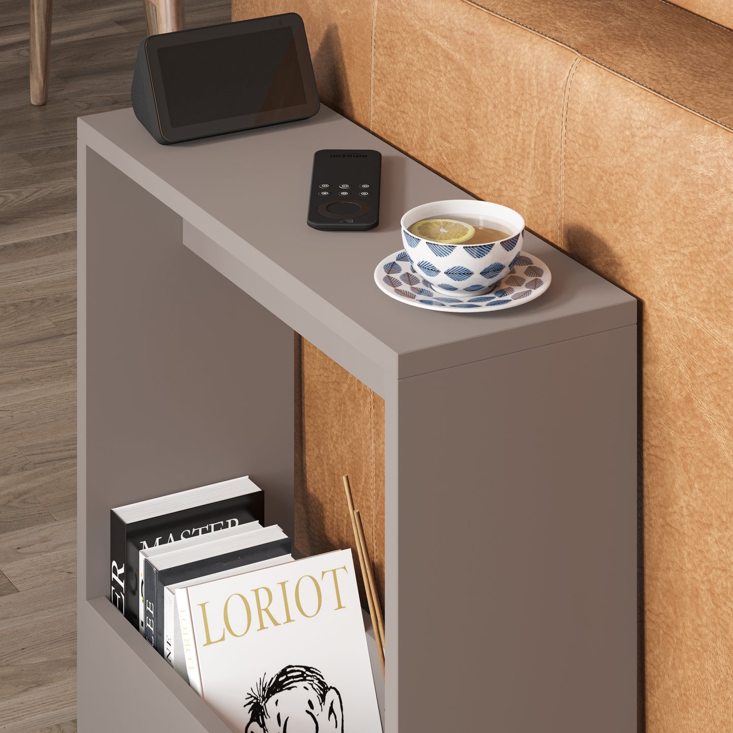 Simpi Modern Side End Table Mocha Grey Multipurpose With Creativeness H 60cm 2 Tier