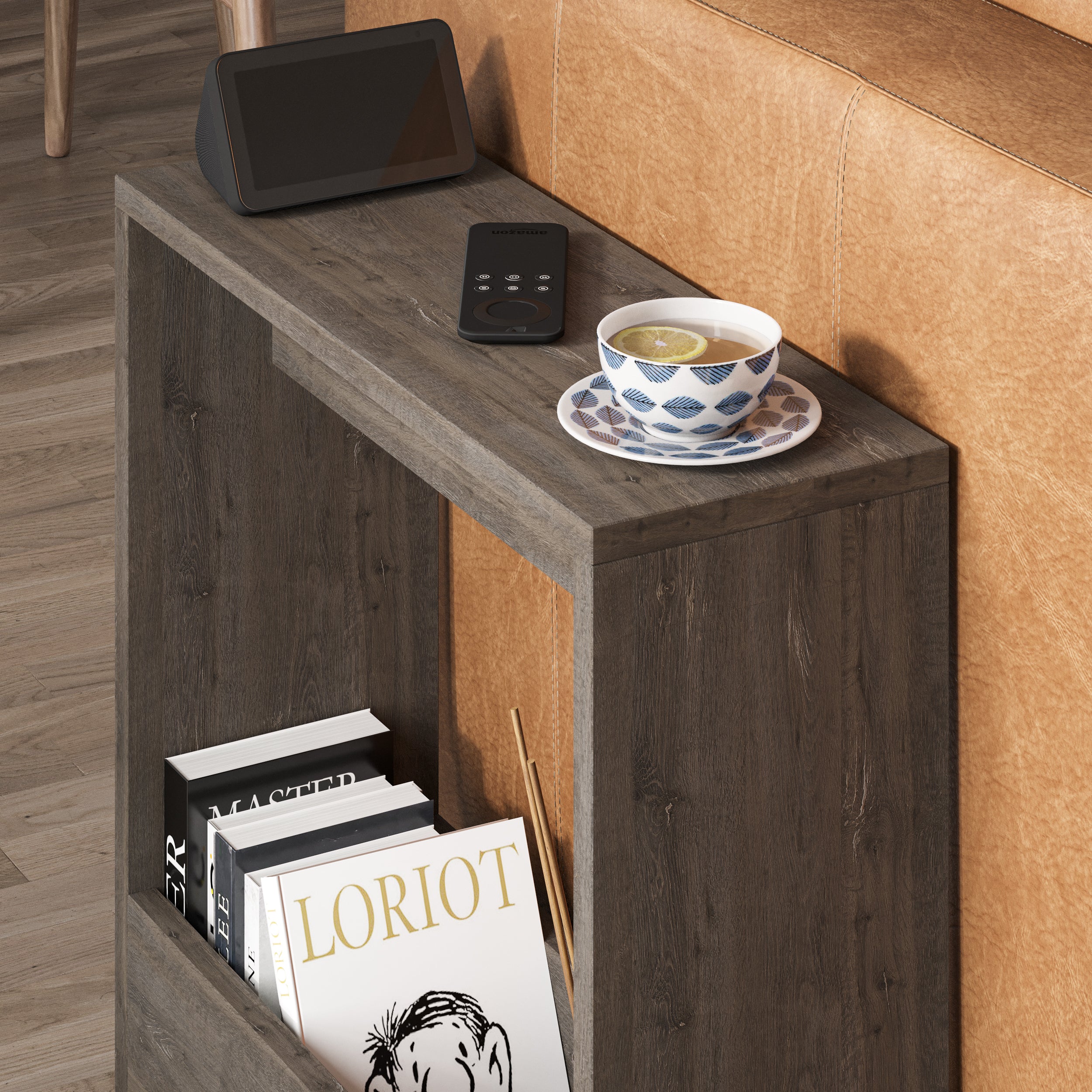 Simpi Modern Side End Table Mocha Grey Multipurpose With Creativeness H 60cm 2 Tier - Decortie