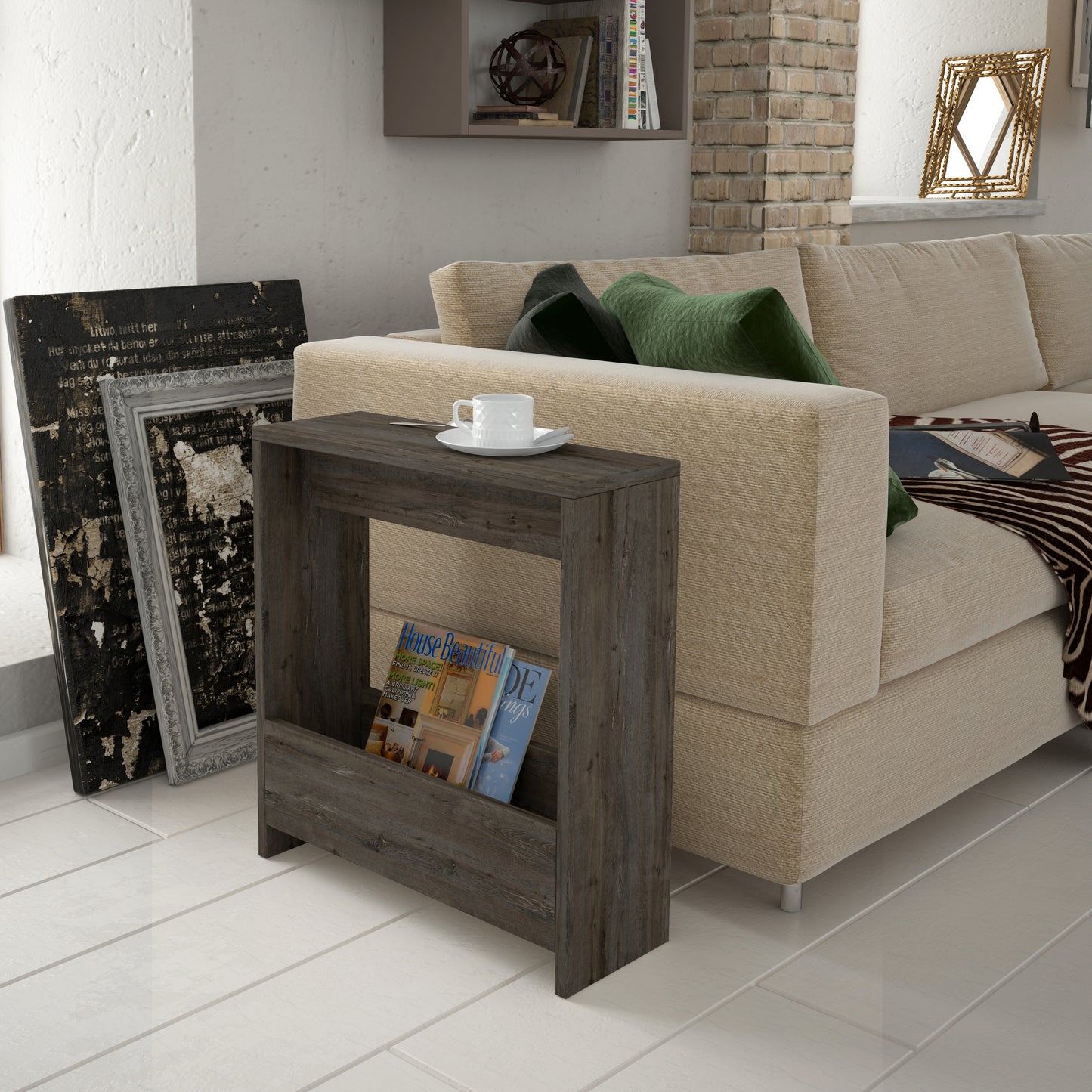 Simpi Modern Side End Table Mocha Grey Multipurpose With Creativeness H 60cm 2 Tier