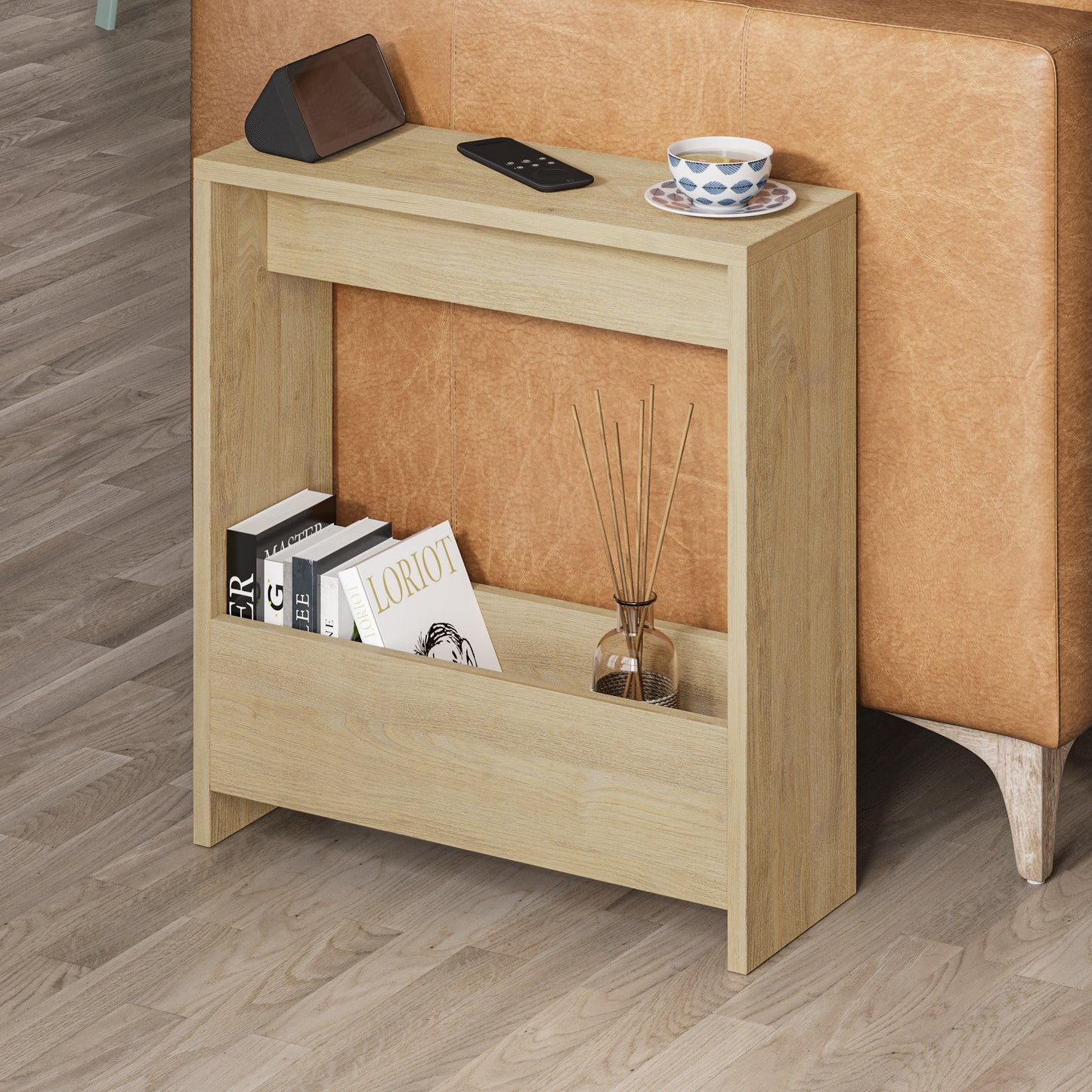 Simpi Modern Side End Table Mocha Grey Multipurpose With Creativeness H 60cm 2 Tier