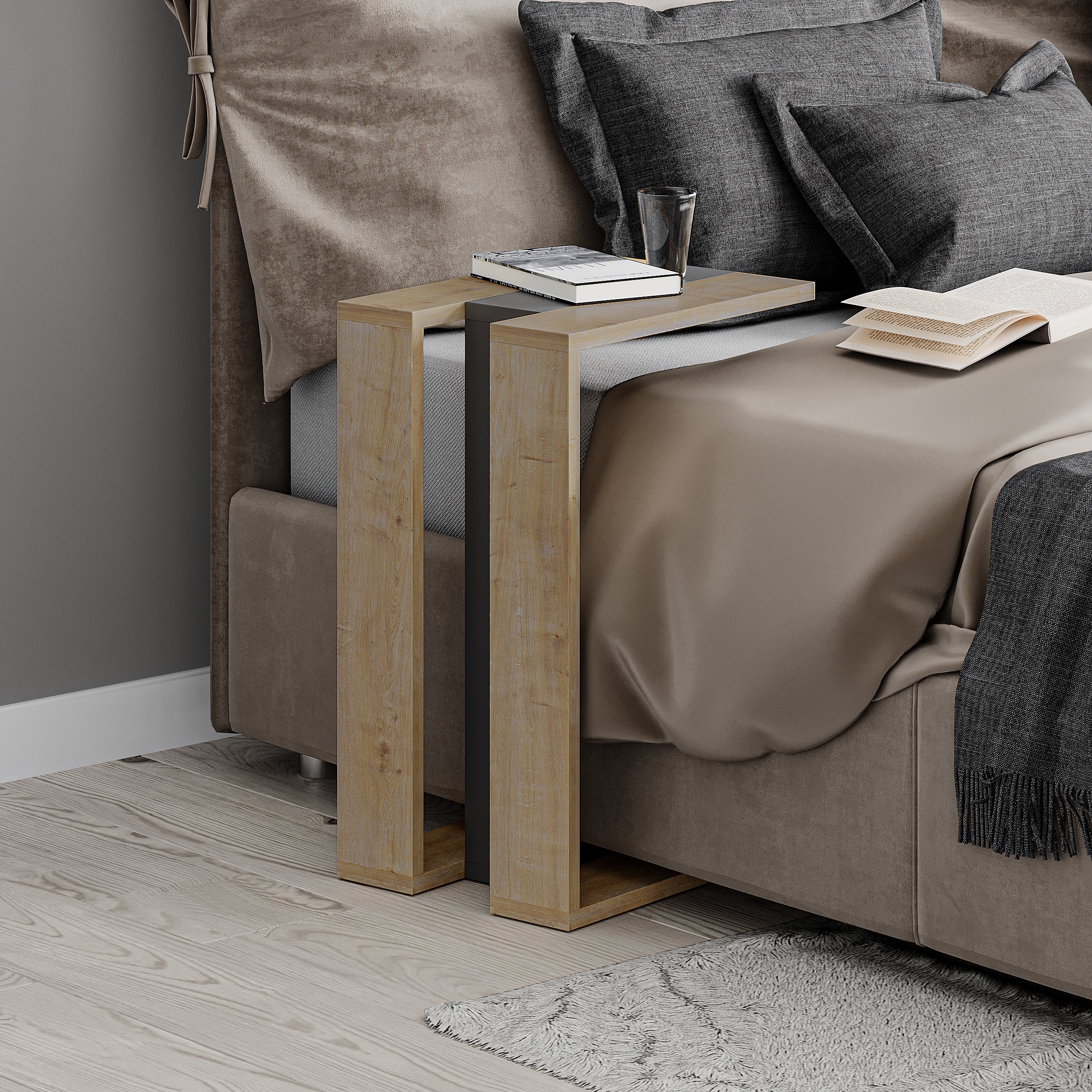 Muju Modern C Shape Table Multipurpose H 57cm – Oak,Anthracite