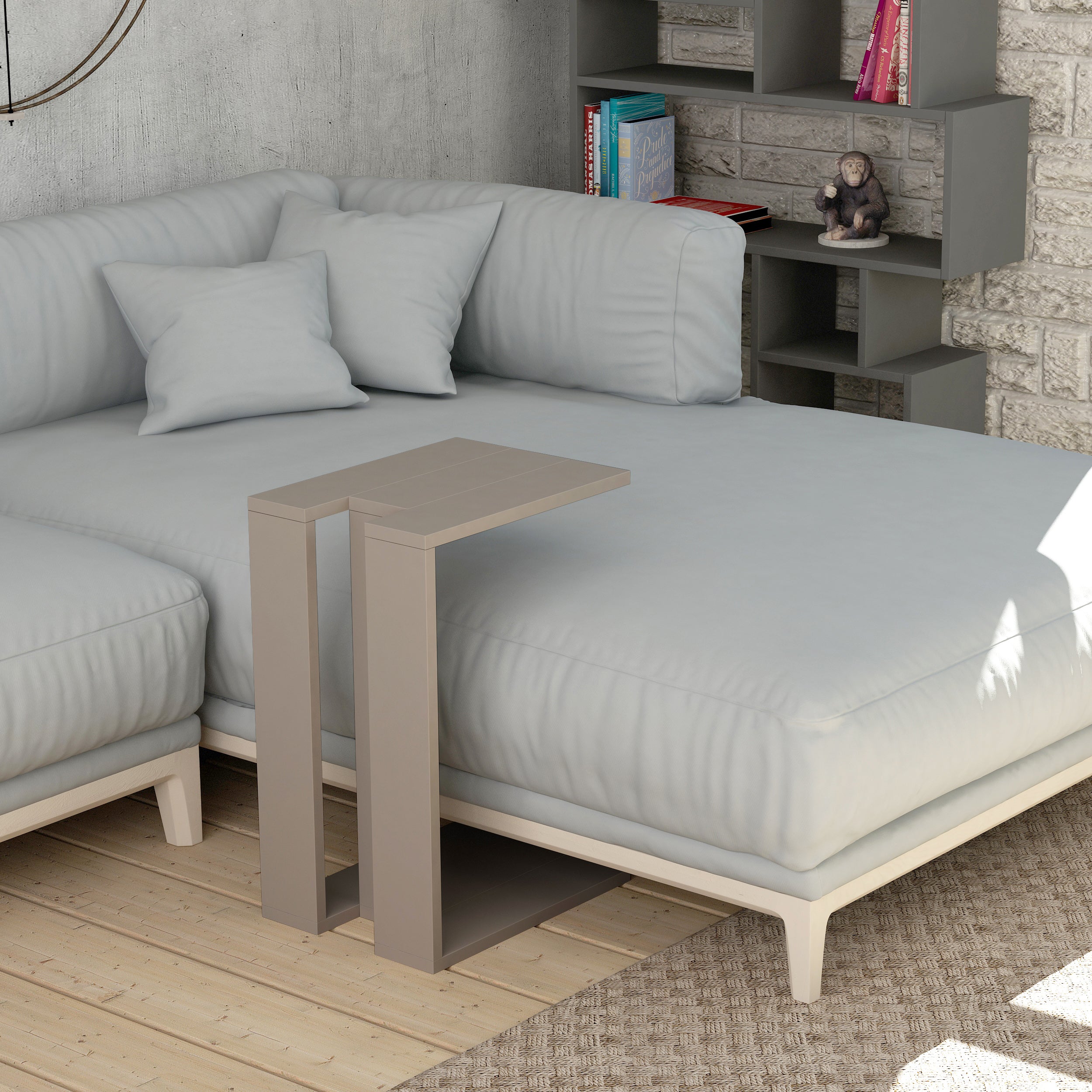 Muju Modern C Shape Table Multipurpose H 57cm – Light Mocha