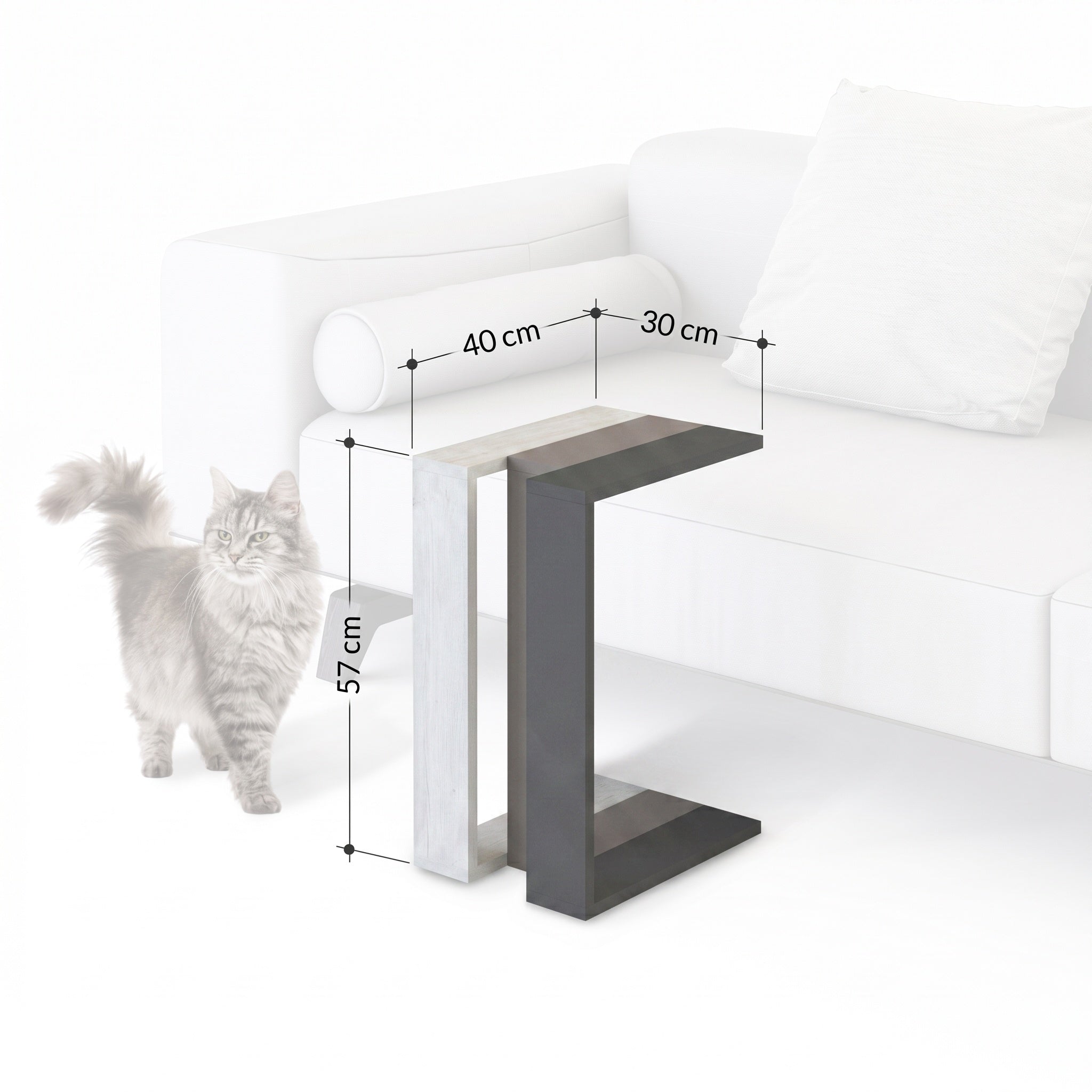 Muju Modern C Shape Table Multipurpose H 57cm – dimensions (cm)