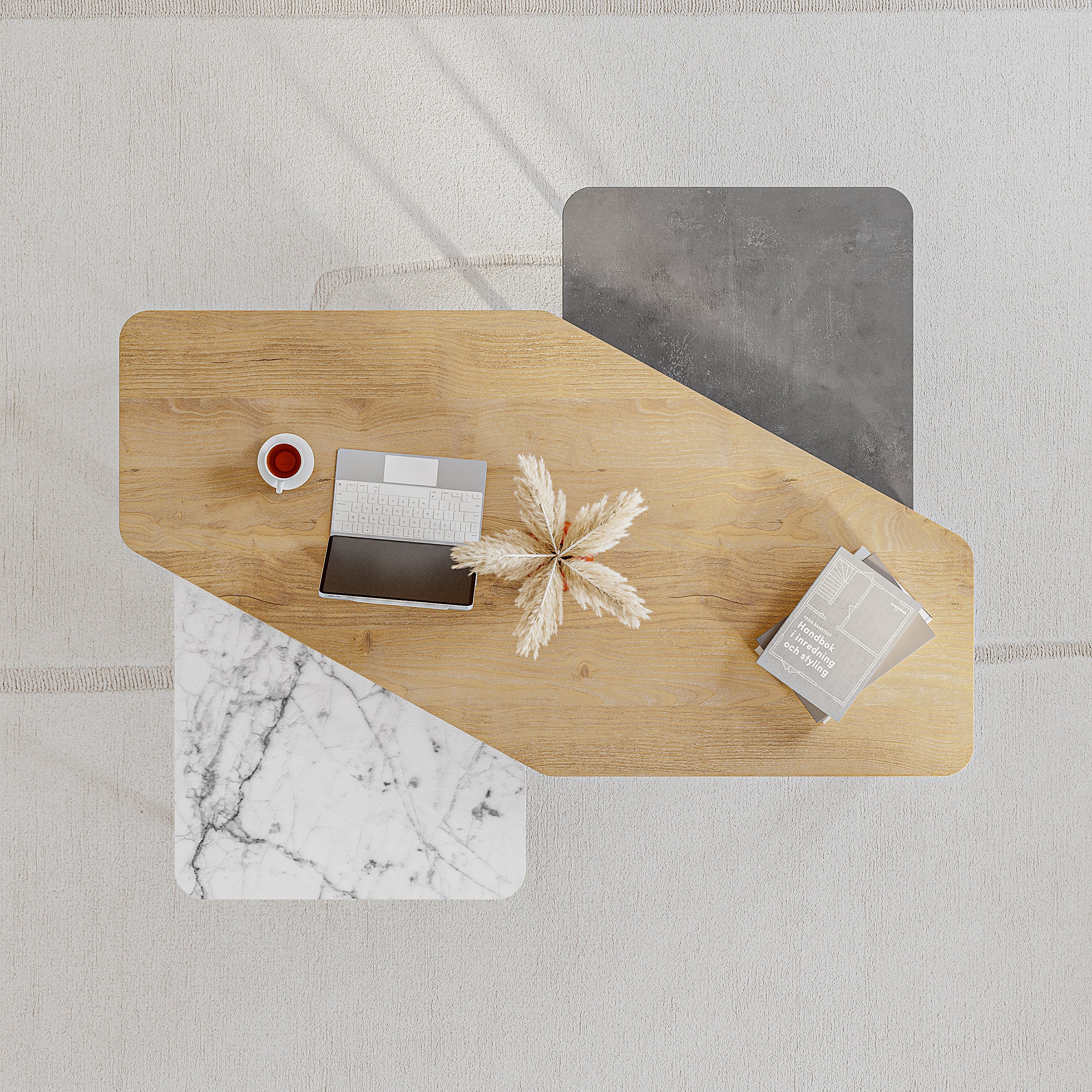Nesty Modern Coffee Table 3 Pieces – Oak - Retro Grey - Carrara