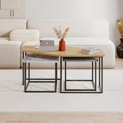 Nesty Modern Coffee Table 3 Pieces – Oak - Retro Grey - Carrara