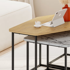Nesty Modern Coffee Table 3 Pieces – Oak - Retro Grey - Carrara
