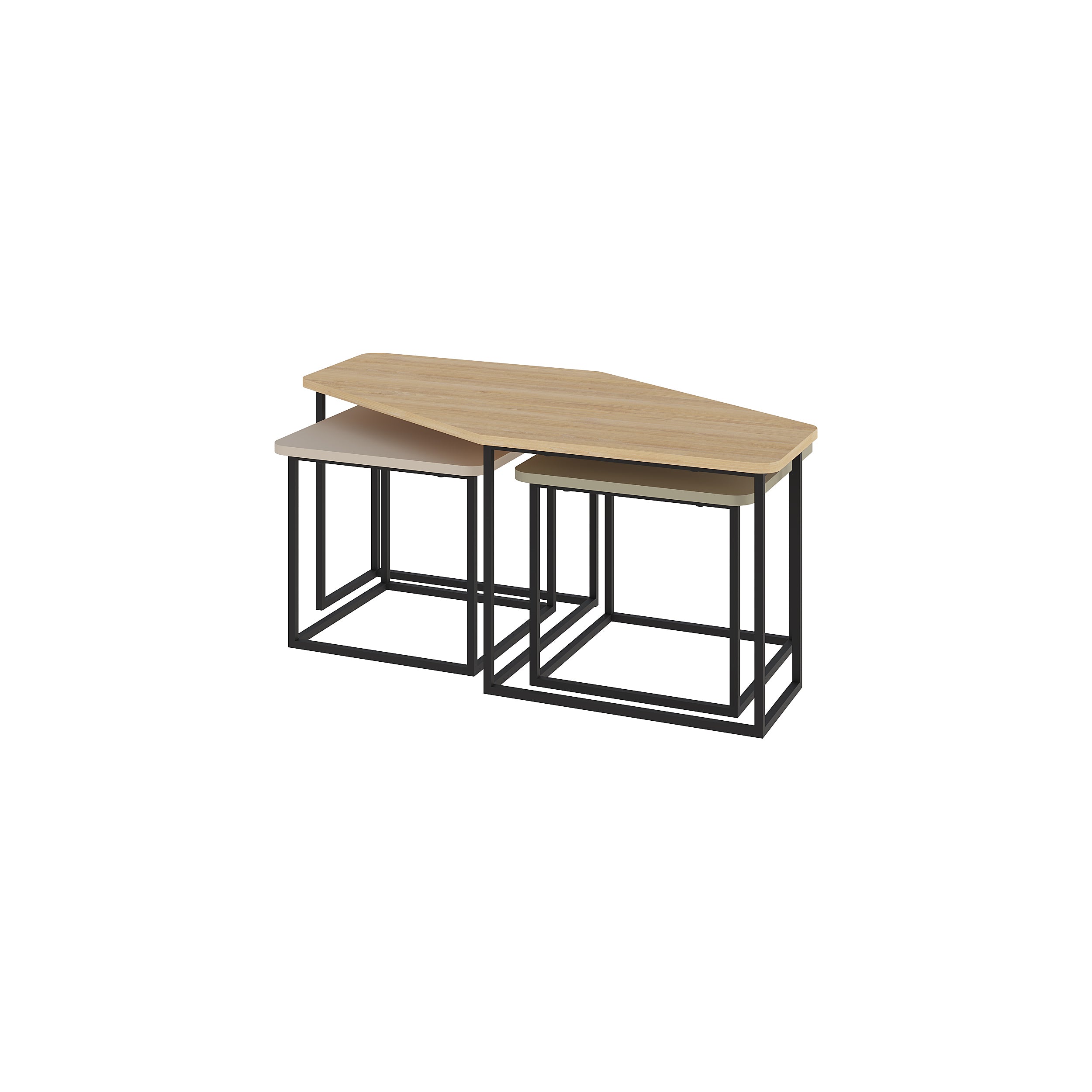 Nesty Modern Coffee Table 3 Pieces – Oak - Sandstone - Ash Green
