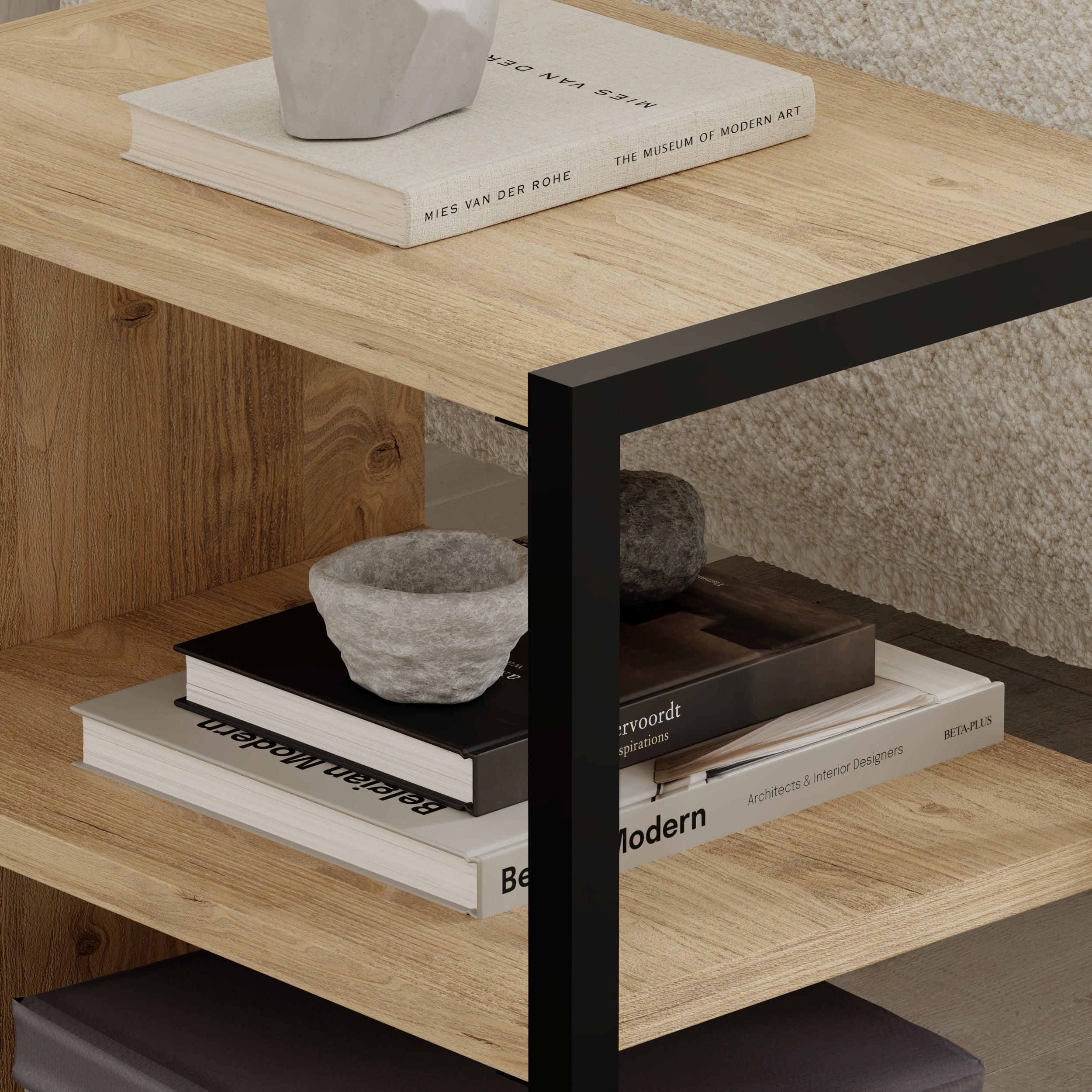 Echo Side Table Single – Modern Sofa Side Table with Shelves – Sapphire Oak