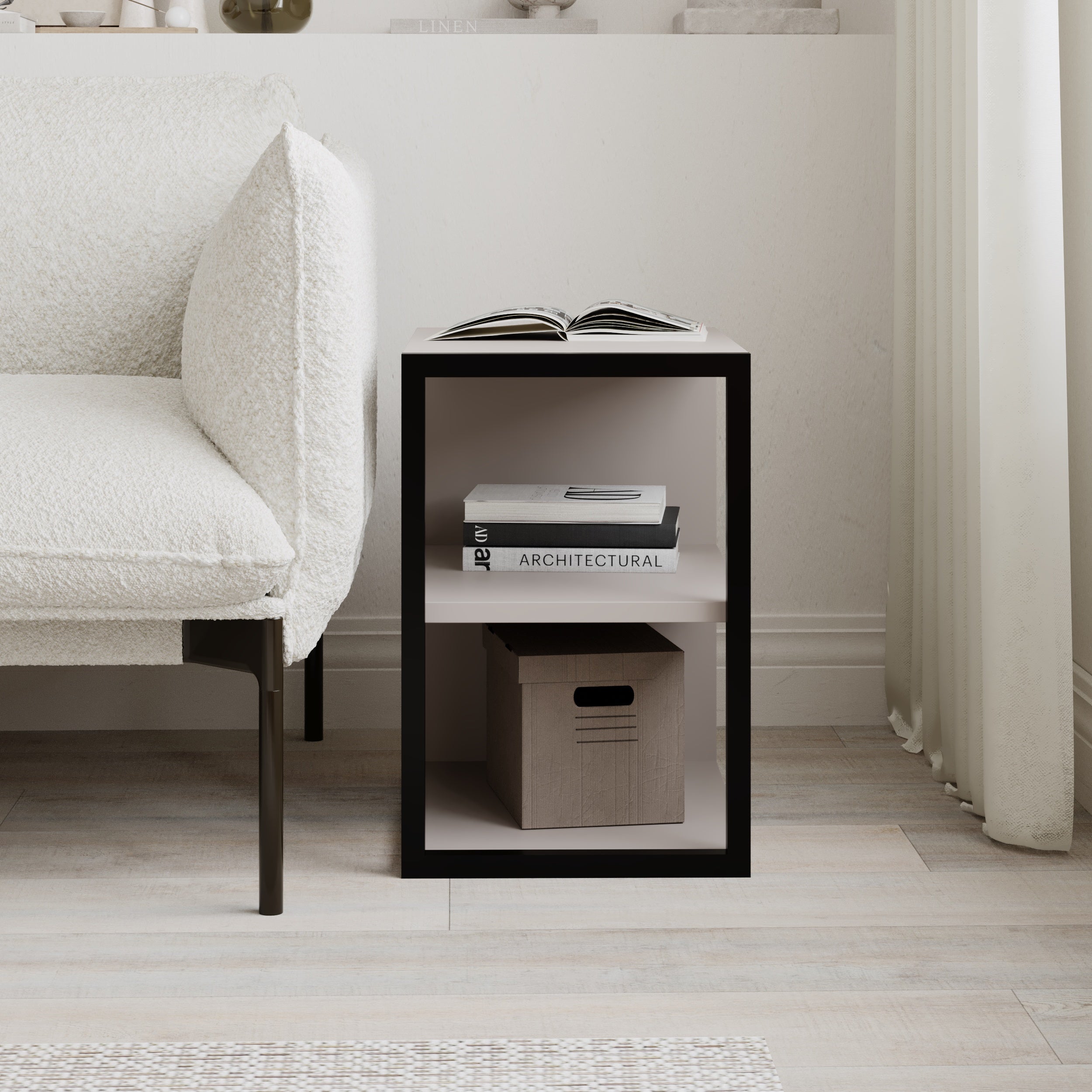 Echo Side Table Single – Modern Sofa Side Table with Shelves – Light Mocha
