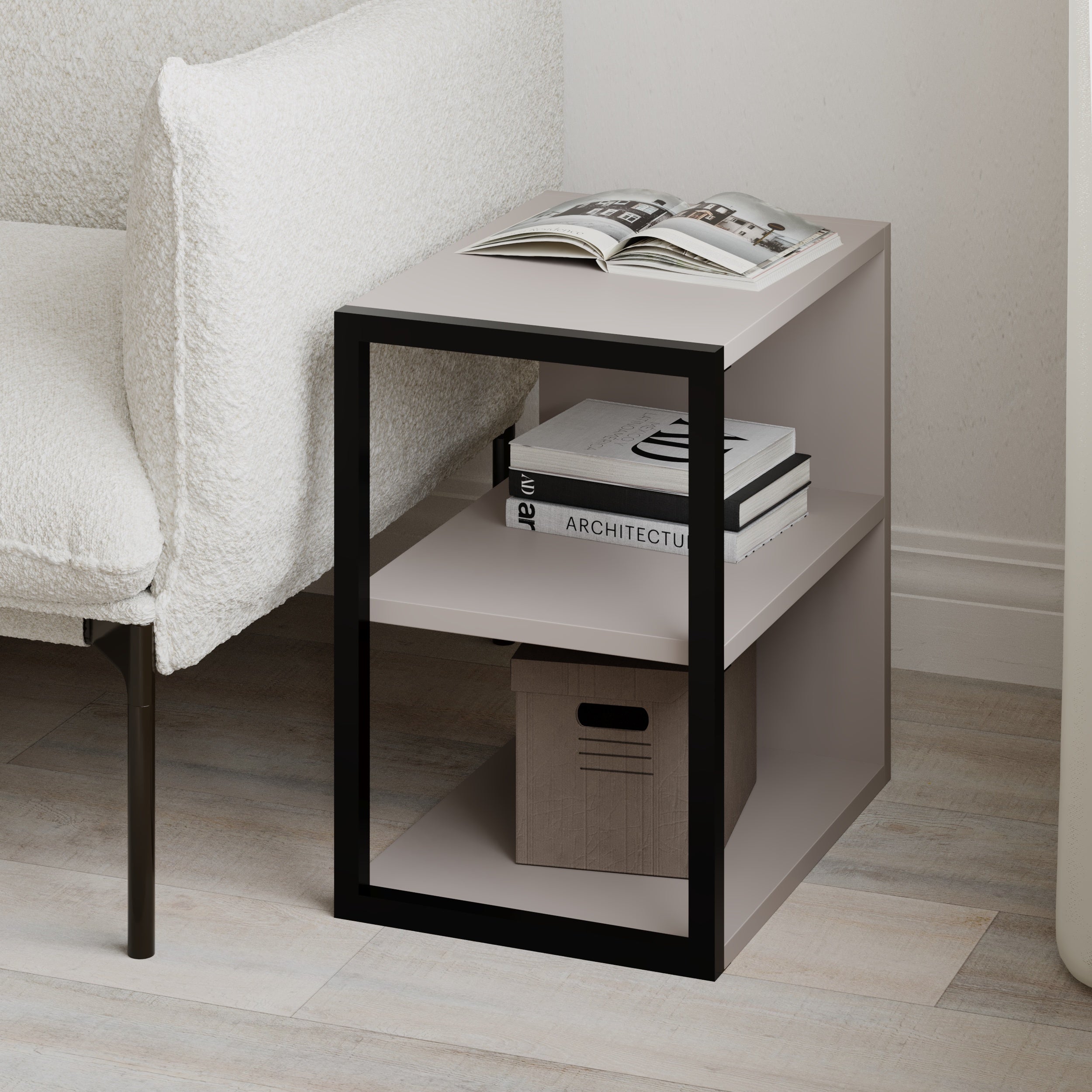 Echo Side Table Single – Modern Sofa Side Table with Shelves – Light Mocha