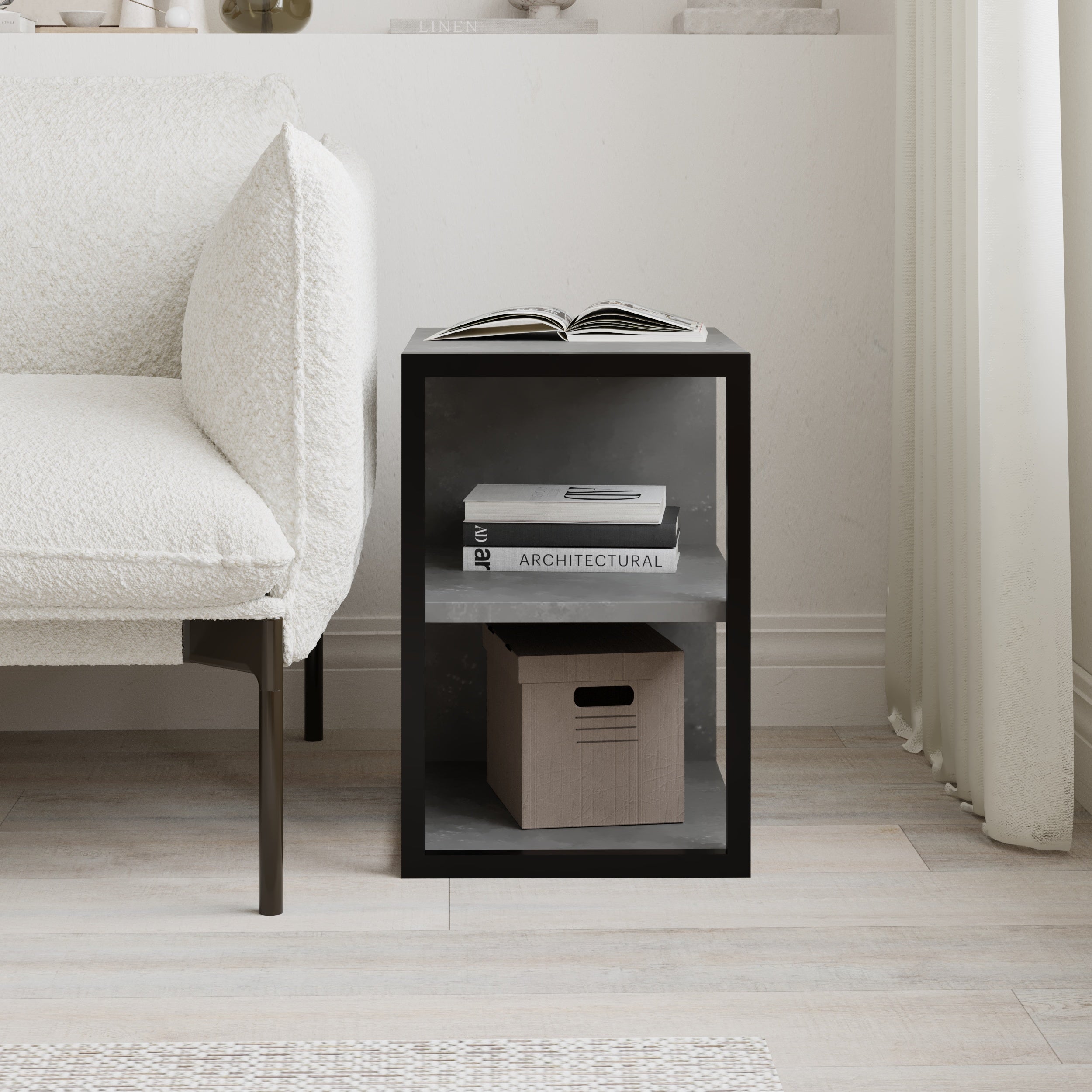 Echo Side Table Single – Modern Sofa Side Table with Shelves – Retro Grey