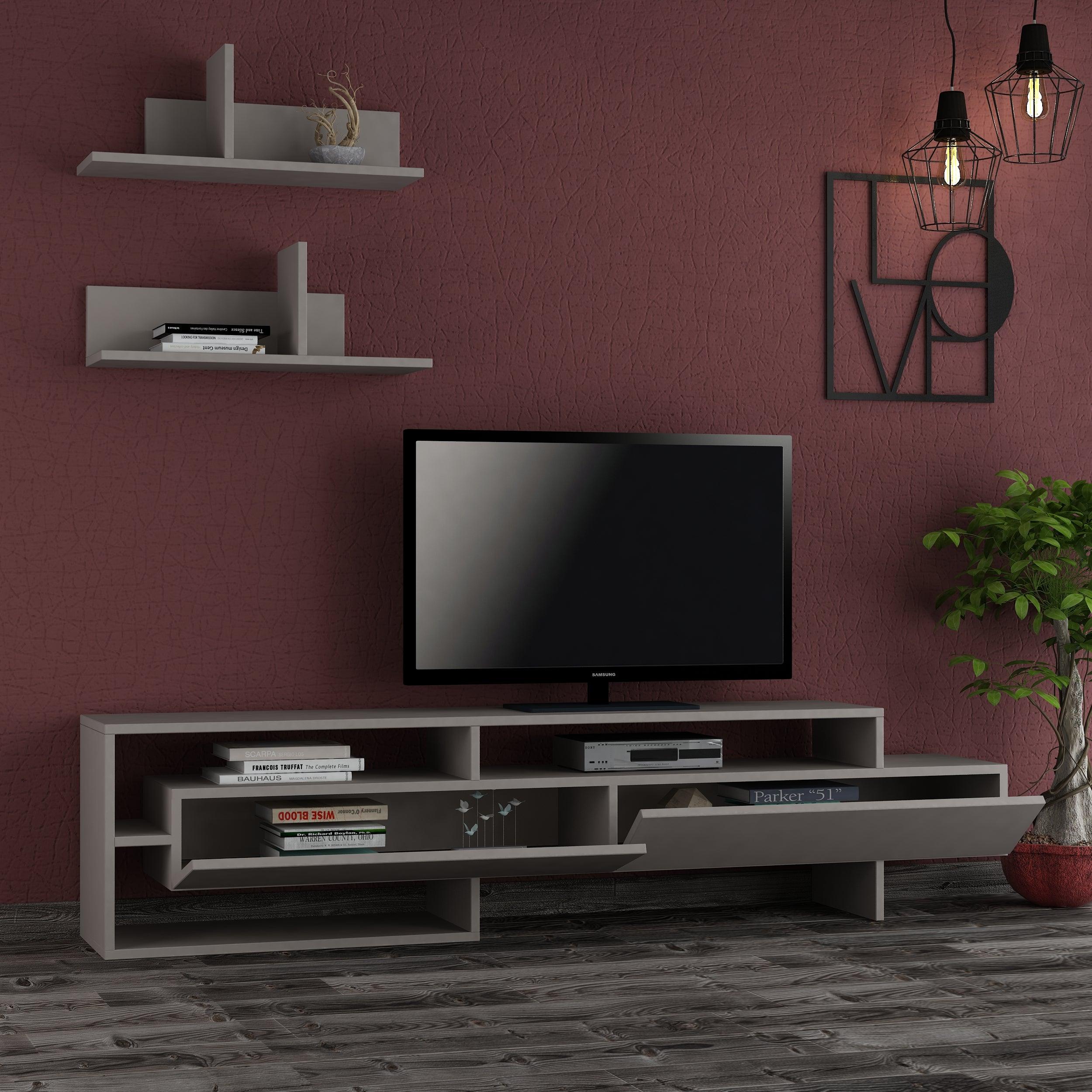 Gara Modern Tv Unit With Storage And Wall Shelf 180cm - Decortie
