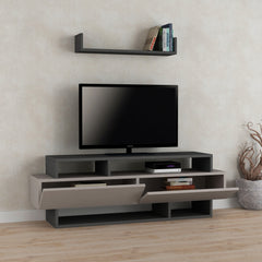 Rela Modern TV Stand Multimedia Centre With Storage And Wall Shelf 125cm