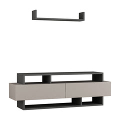 Rela Modern TV Stand Multimedia Centre With Storage And Wall Shelf 125cm
