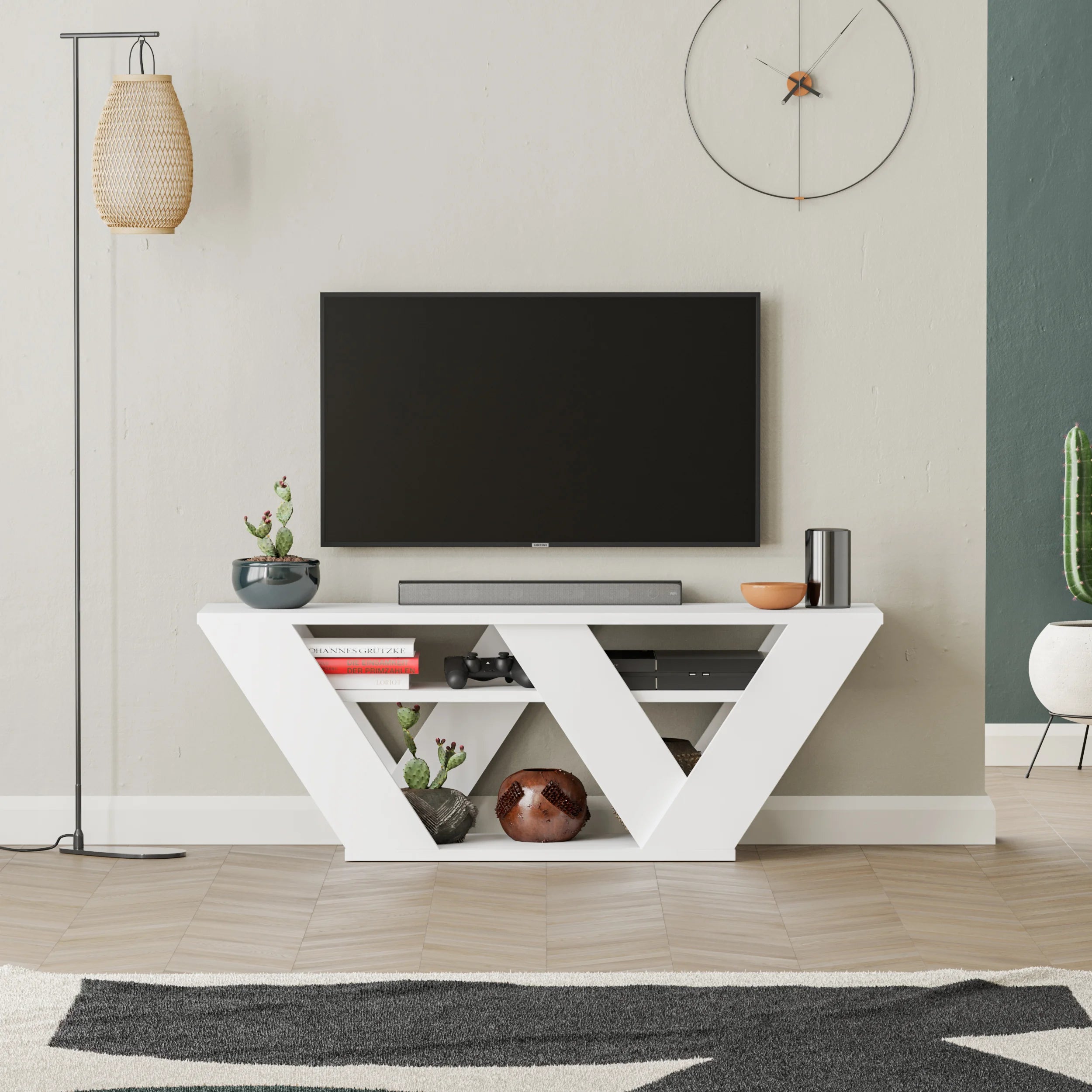 Pipralla Modern TV Stand Multimedia Centre TV Unit With Shelves 110cm